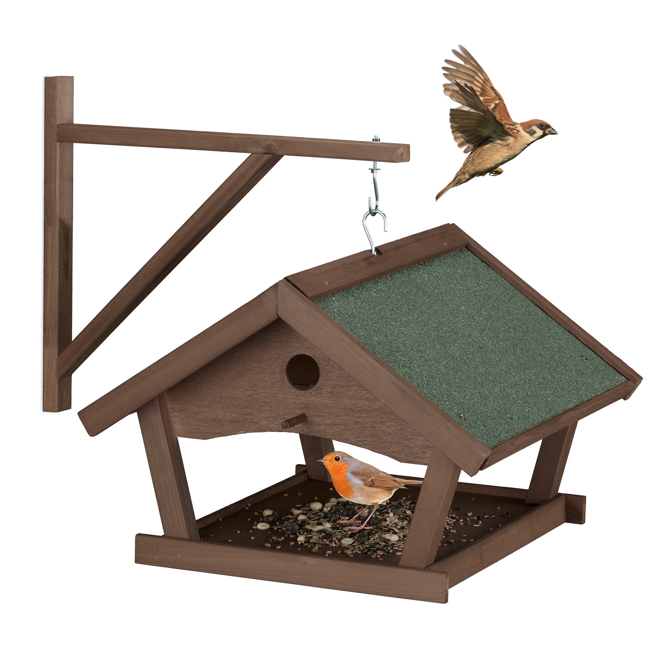 relaxdays Vogelhaus Braunes Vogelfutterhaus zur Wandmontage günstig online kaufen