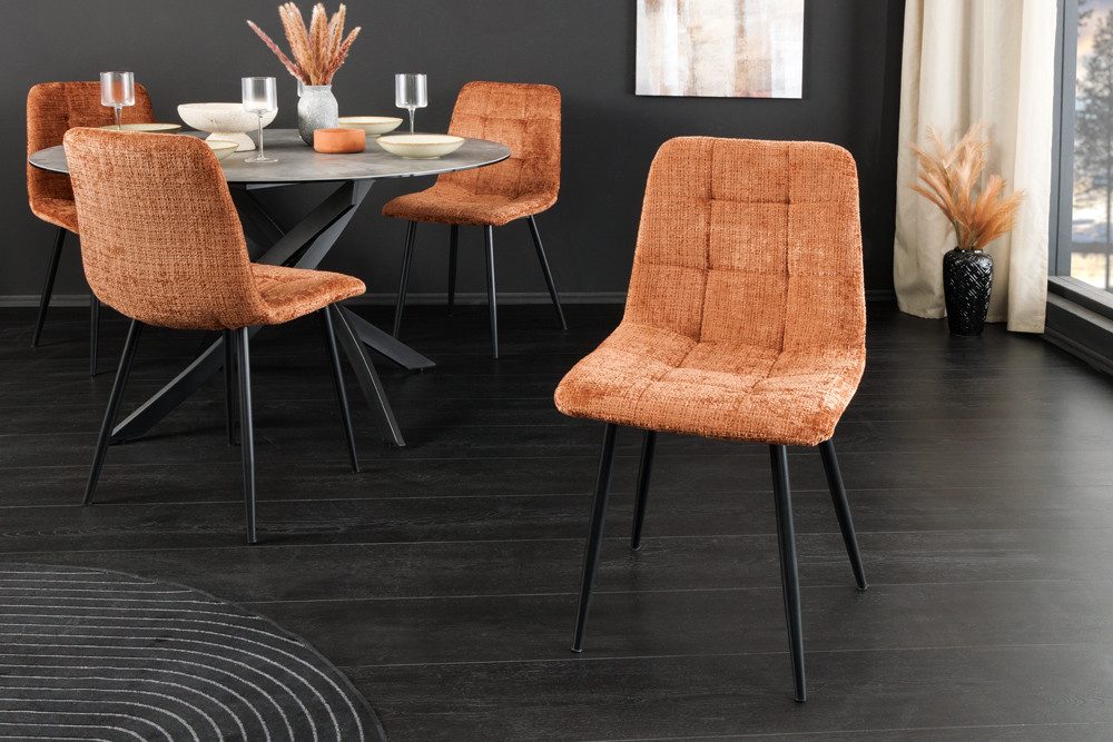 riess-ambiente Esszimmerstuhl TRES CHIC rost braun/schwarz - Chenille, Metallbeine, gepolstert (Einzelartikel, 1 St), Stuhl mit Ziersteppung - ideal für Küche, Wohnzimmer & Büro