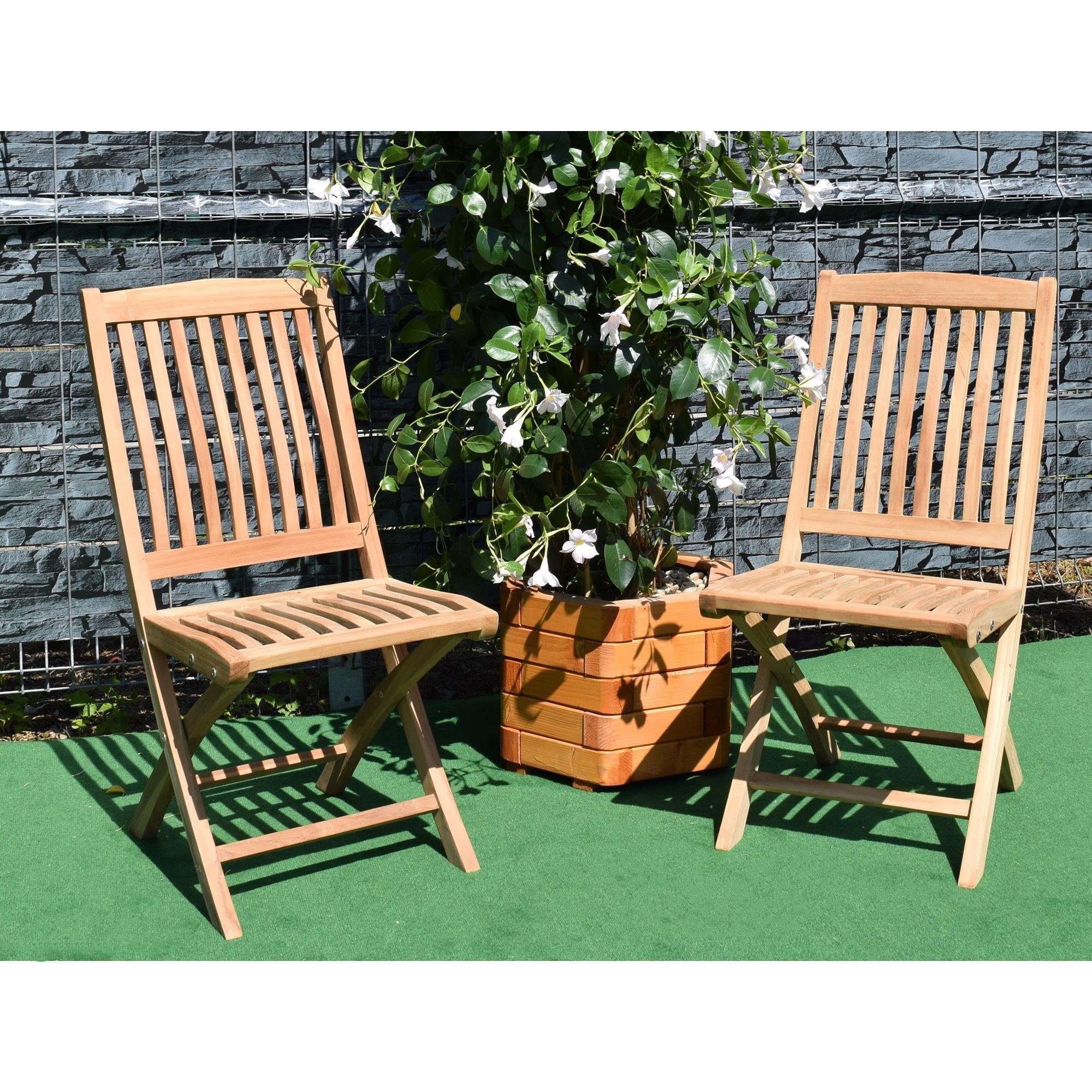 Teako Design Klappstuhl Teak Klappstuhl Ancona (2 Stück) + Auflagen in blau - Lehne: 90 cm (2 St)