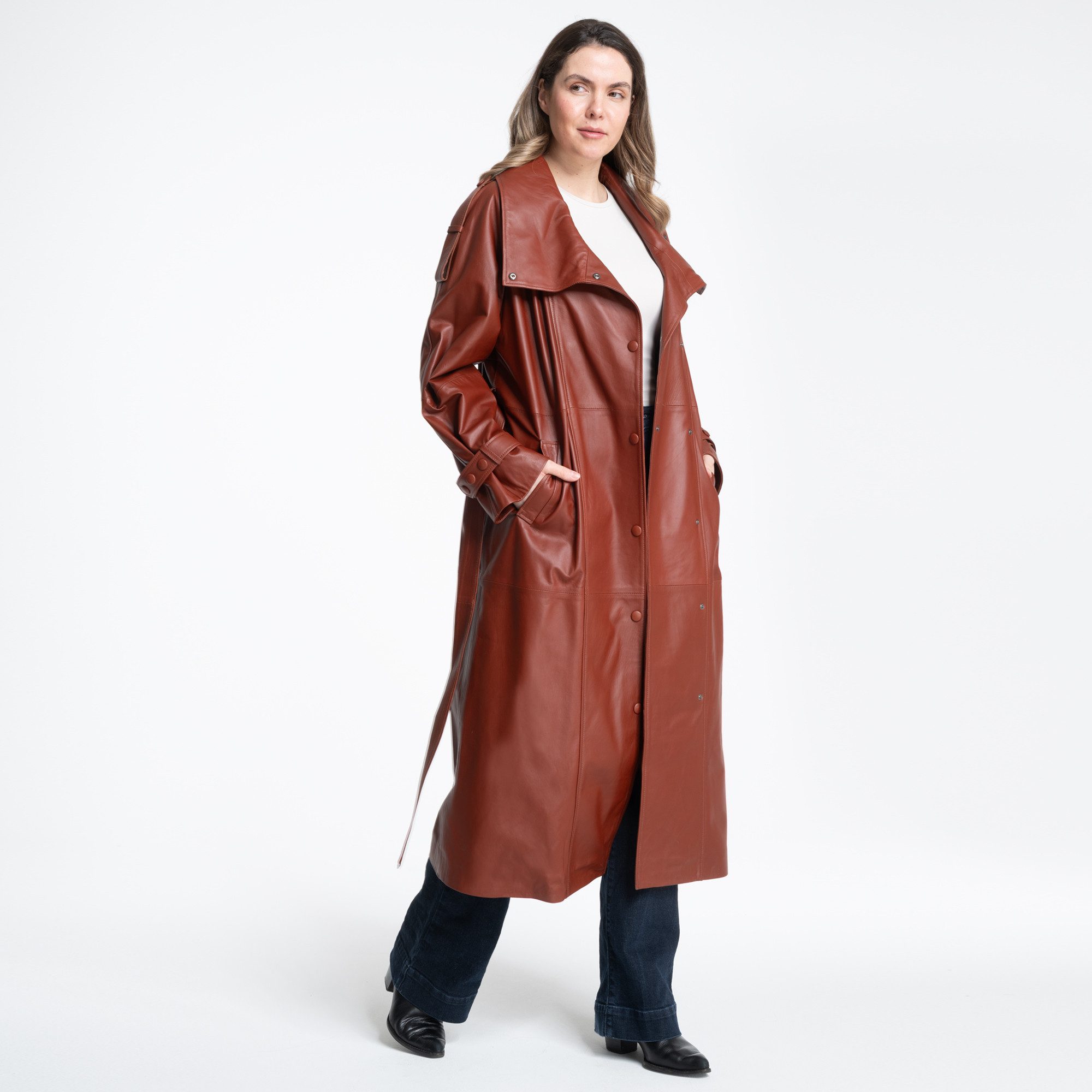Mouflon Lederjacke Angel Echtleder-Mantel mit modischem Designerkragen