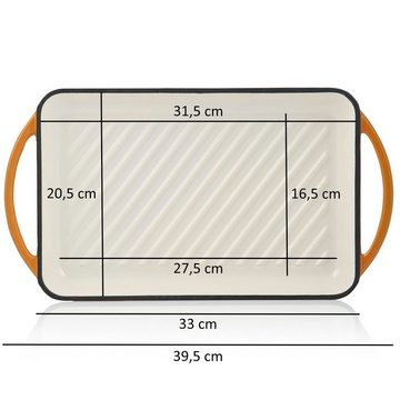 Mahlzeit Grillplatte Gusseisen, 39,5 x 22 x 3,5 cm, Sunny Orange, Emailliert, gerippt