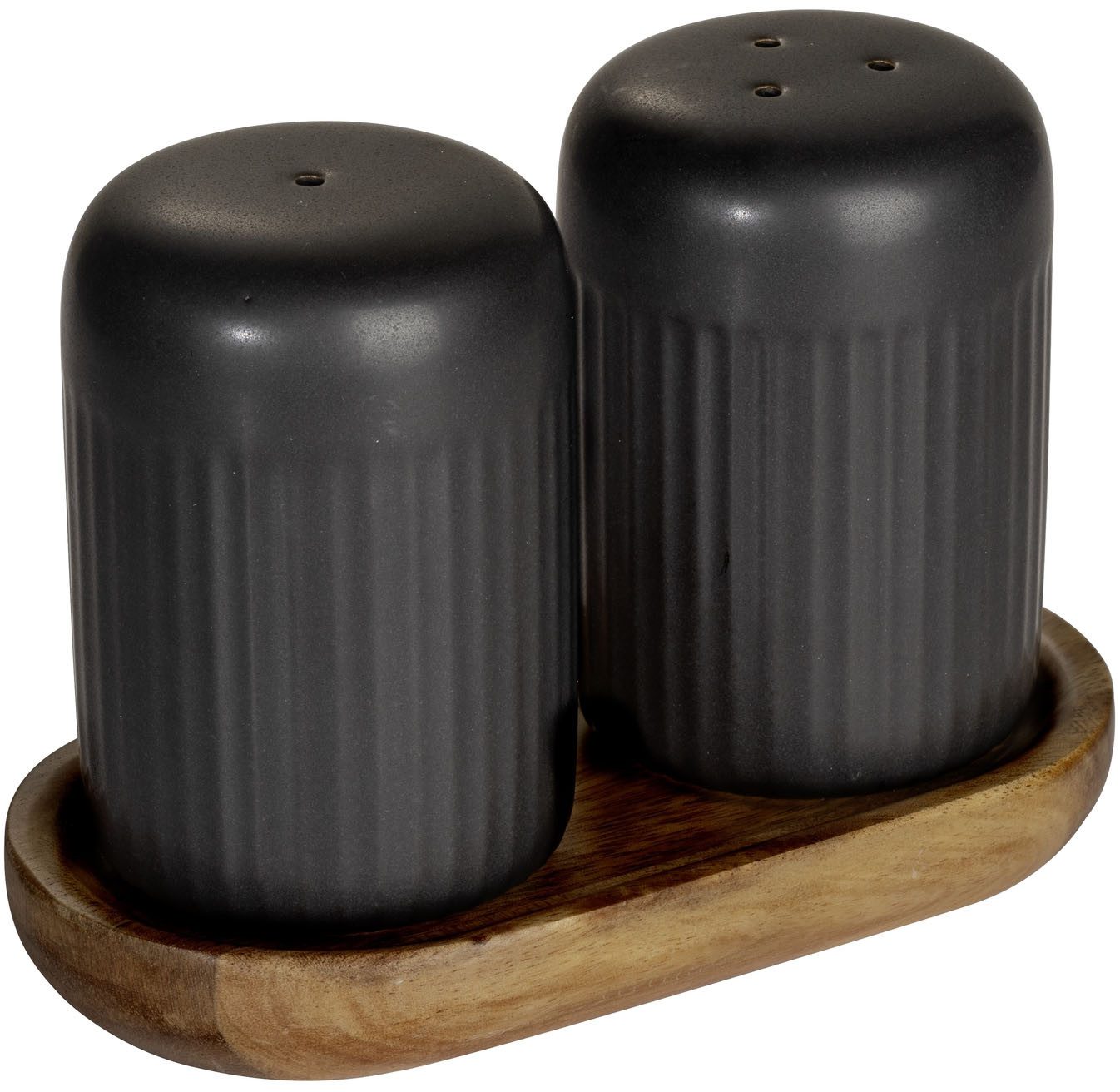 SCHÖNER WOHNEN-Kollektion Salz- / Pfefferstreuer REFIA, (1-tlg), Gewürzstreuer aus Keramik, Tablett aus Akazienholz
