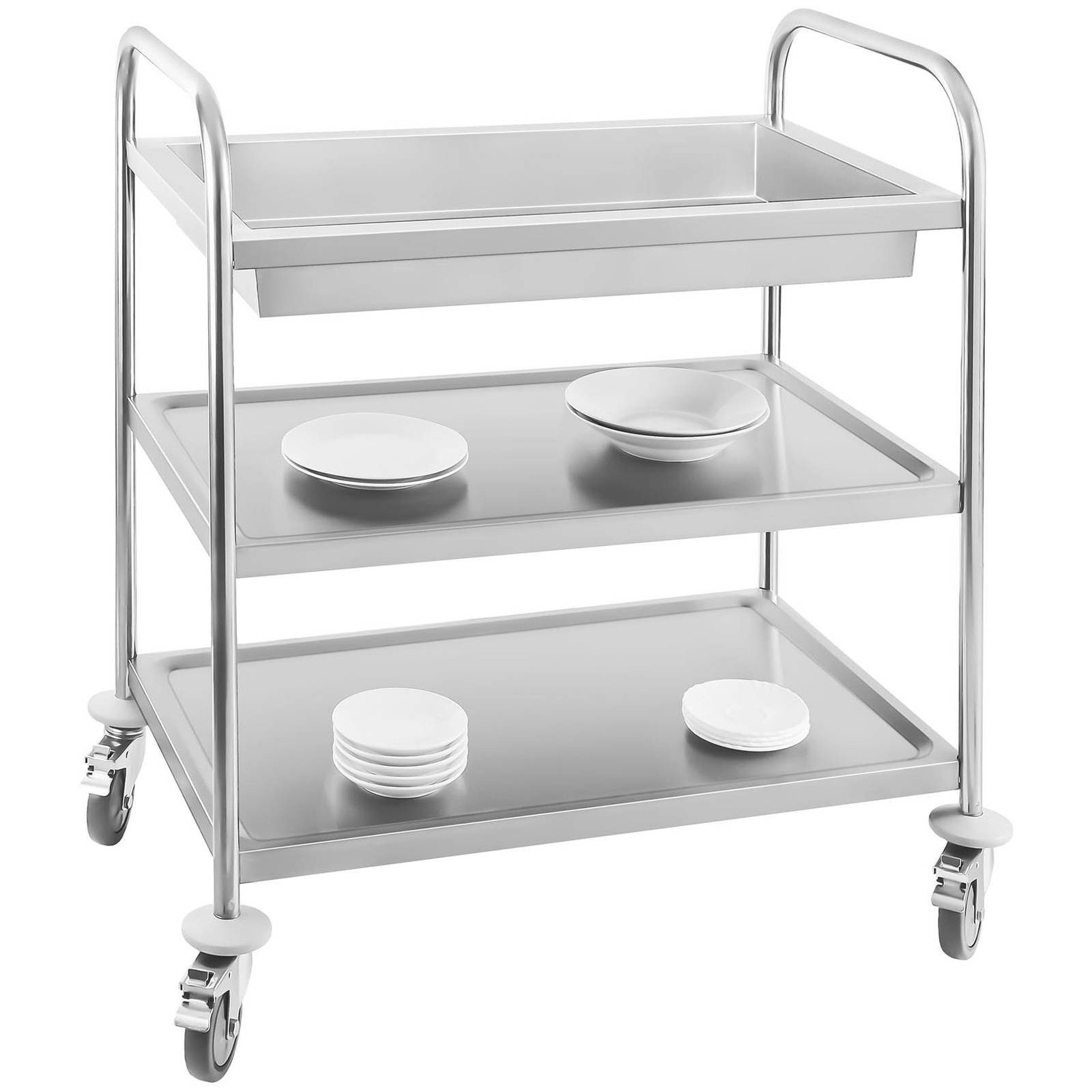 Royal Catering Servierwagen Küchenwagen mit 3 Etagen 500 kg Edelstahl 2 Bre günstig online kaufen