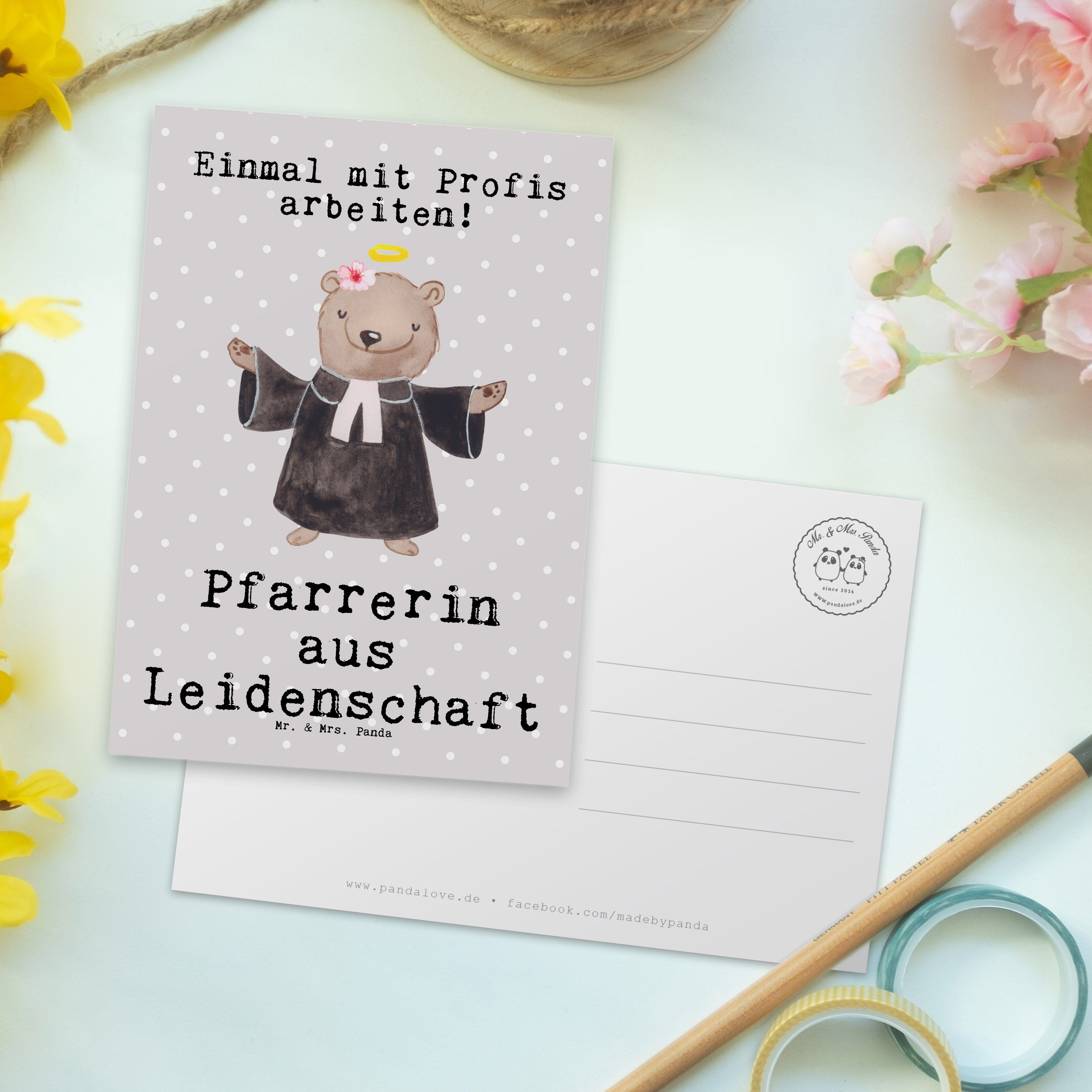 Panda Postkarte - Grau Geschenk, Dankeschön, Mrs. Pastell aus Pfarrerin Ein Mr. - Leidenschaft &