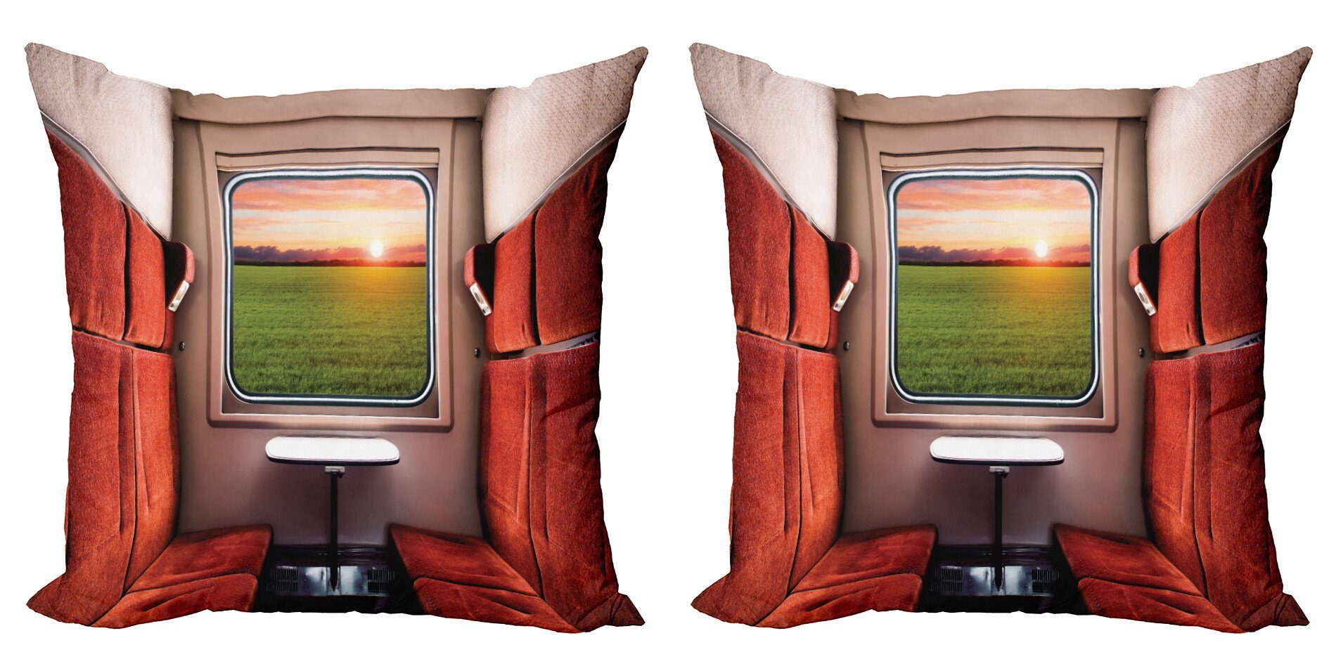 Kissenbezüge Modern Accent Doppelseitiger Digitaldruck, Abakuhaus (2 Stück), Natur Fenster Eisenbahn-Reise