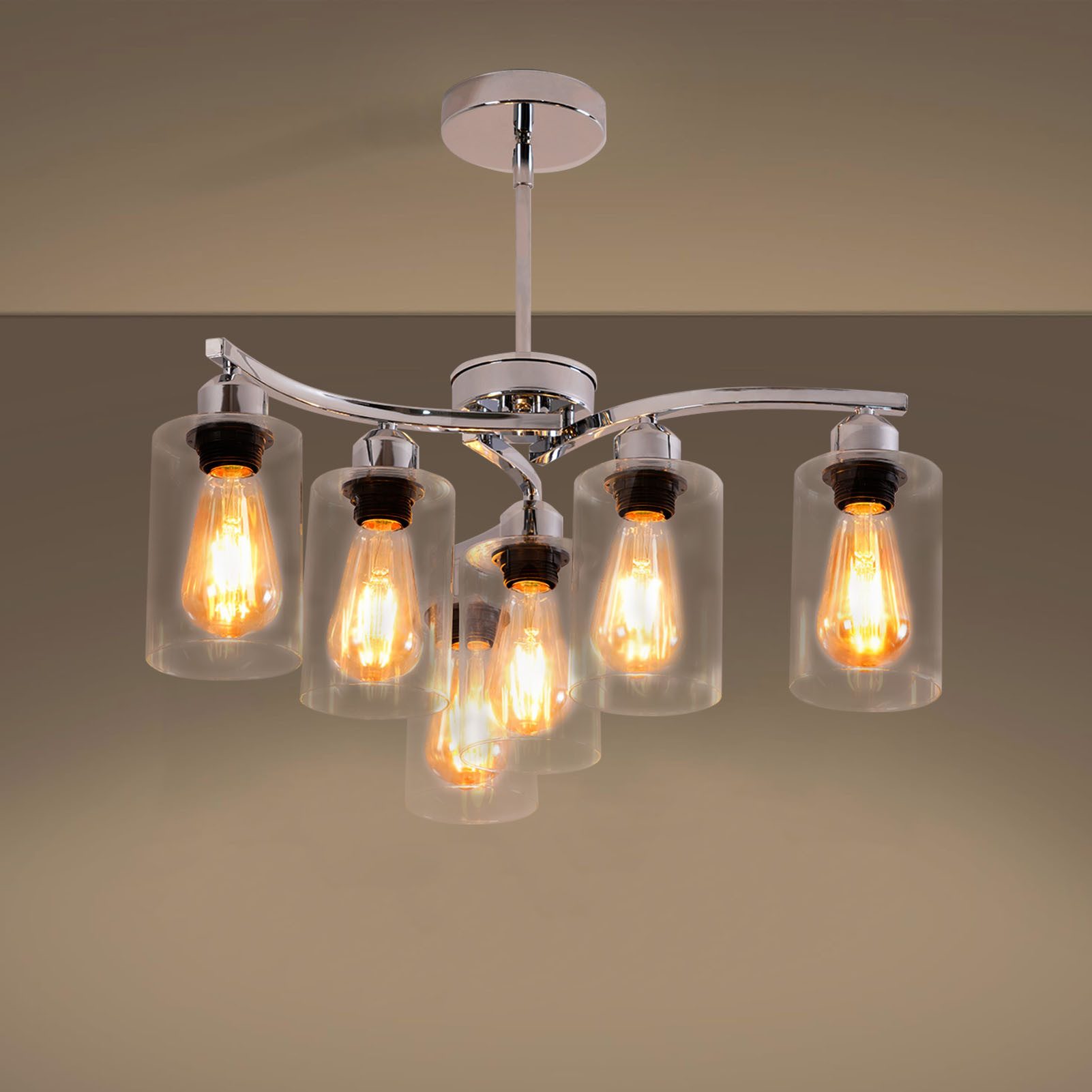 POPOLIC Pendelleuchte Deckenleuchte 20" 6-flammige große Pendelleuchte, mit klarem Glasschirm, moderne Pendelleuchte im Bauernhausstil, für Esszimmer, Wohnzimmer und Küche