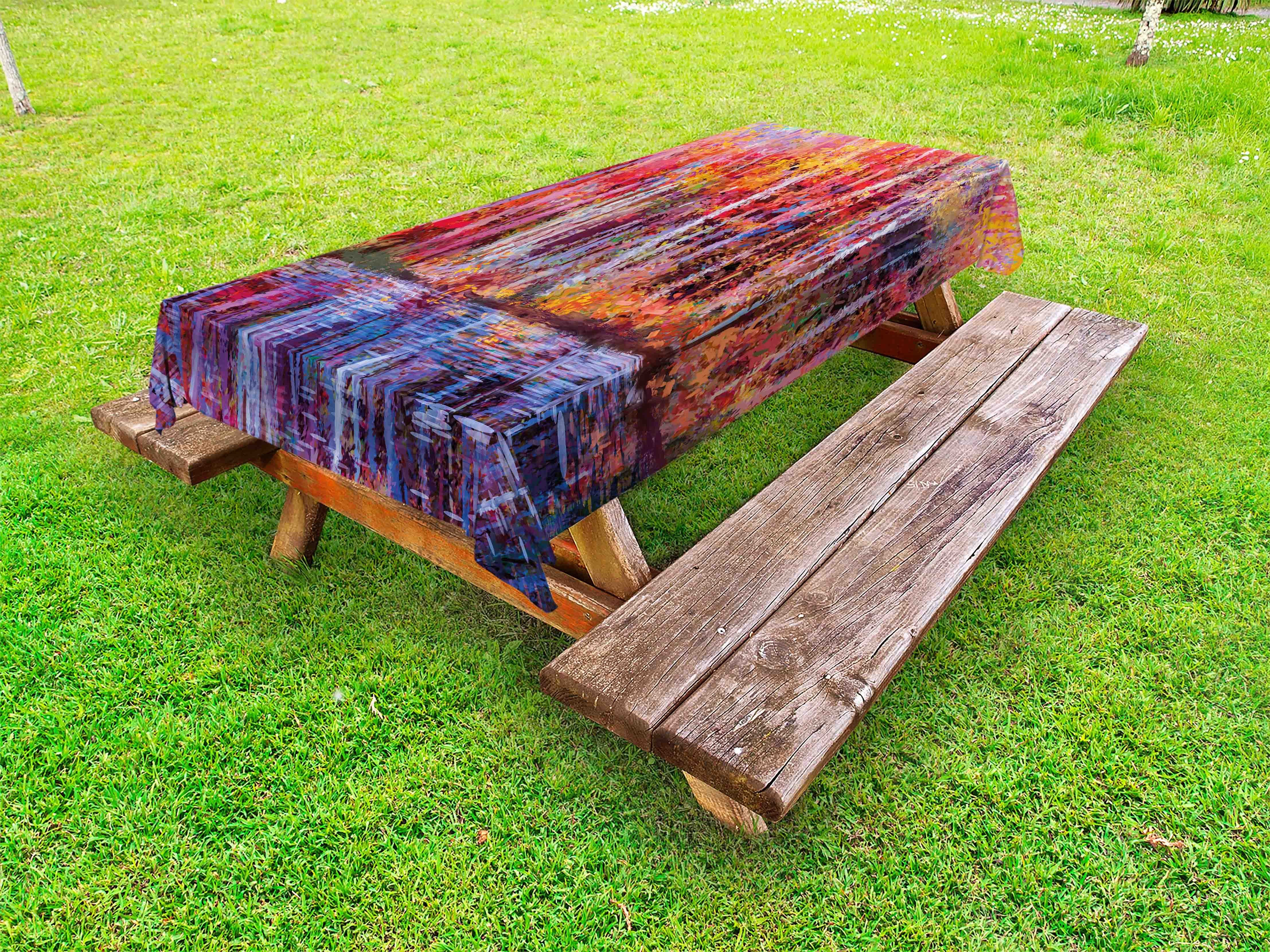 Abakuhaus Tischdecke dekorative waschbare Picknick-Tischdecke, Ölgemälde-Fall-Bäume Bunt