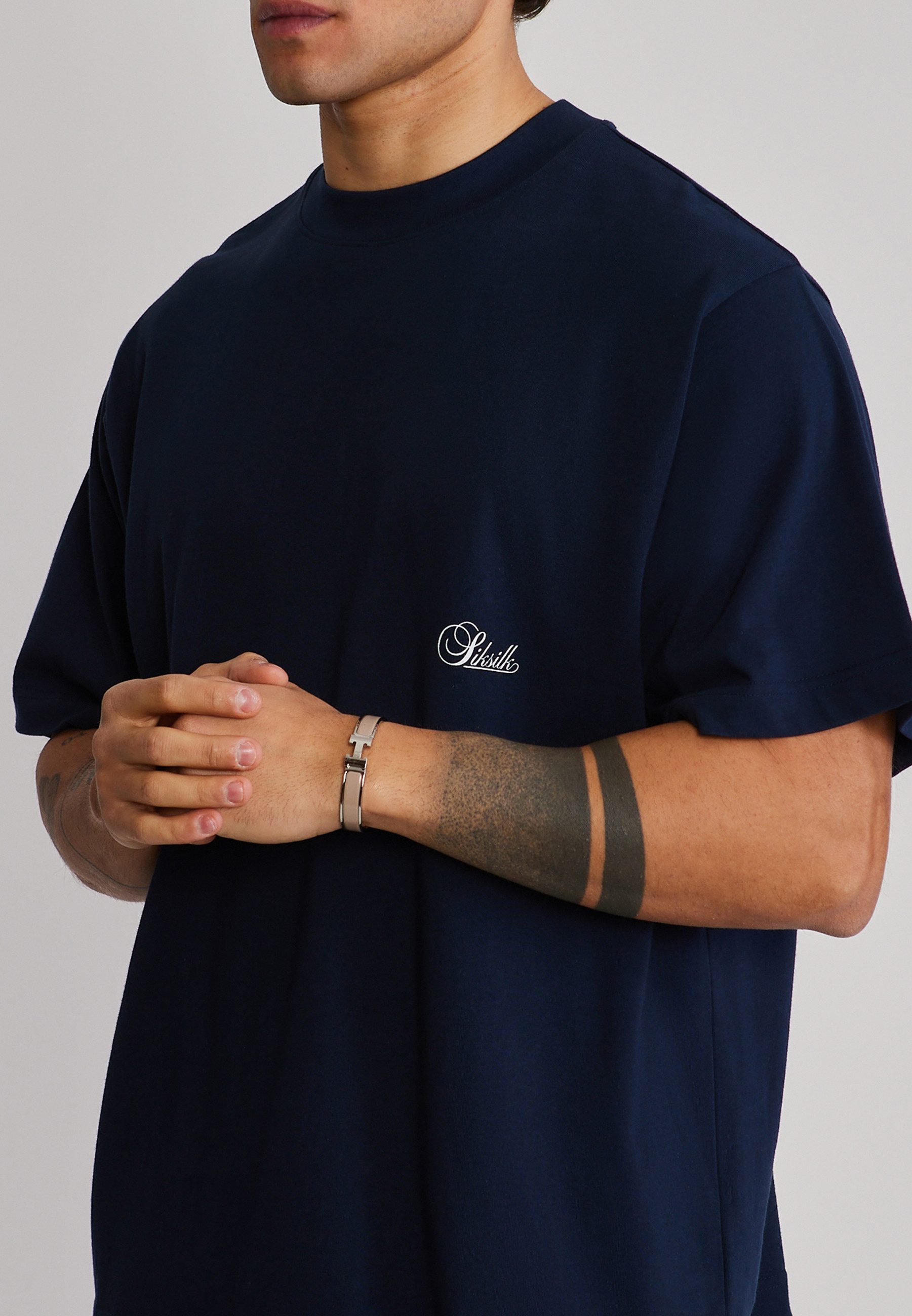Siksilk T-Shirt SikSilk Herren Marineblaues Oversize-T-Shirt