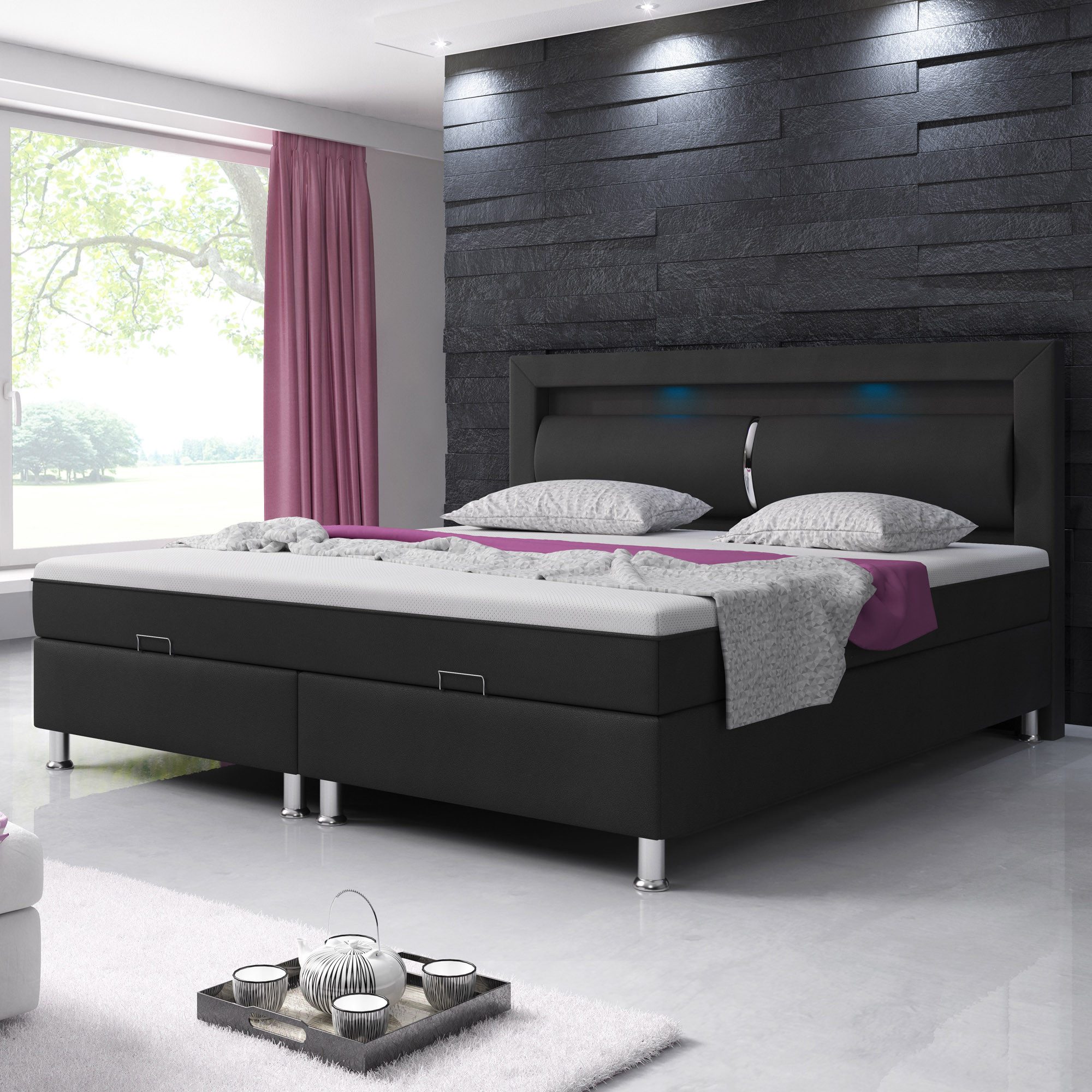 inter Boxspringbett Milano 180x200cm Bettkasten Kunstleder mit Topper-Optik günstig online kaufen