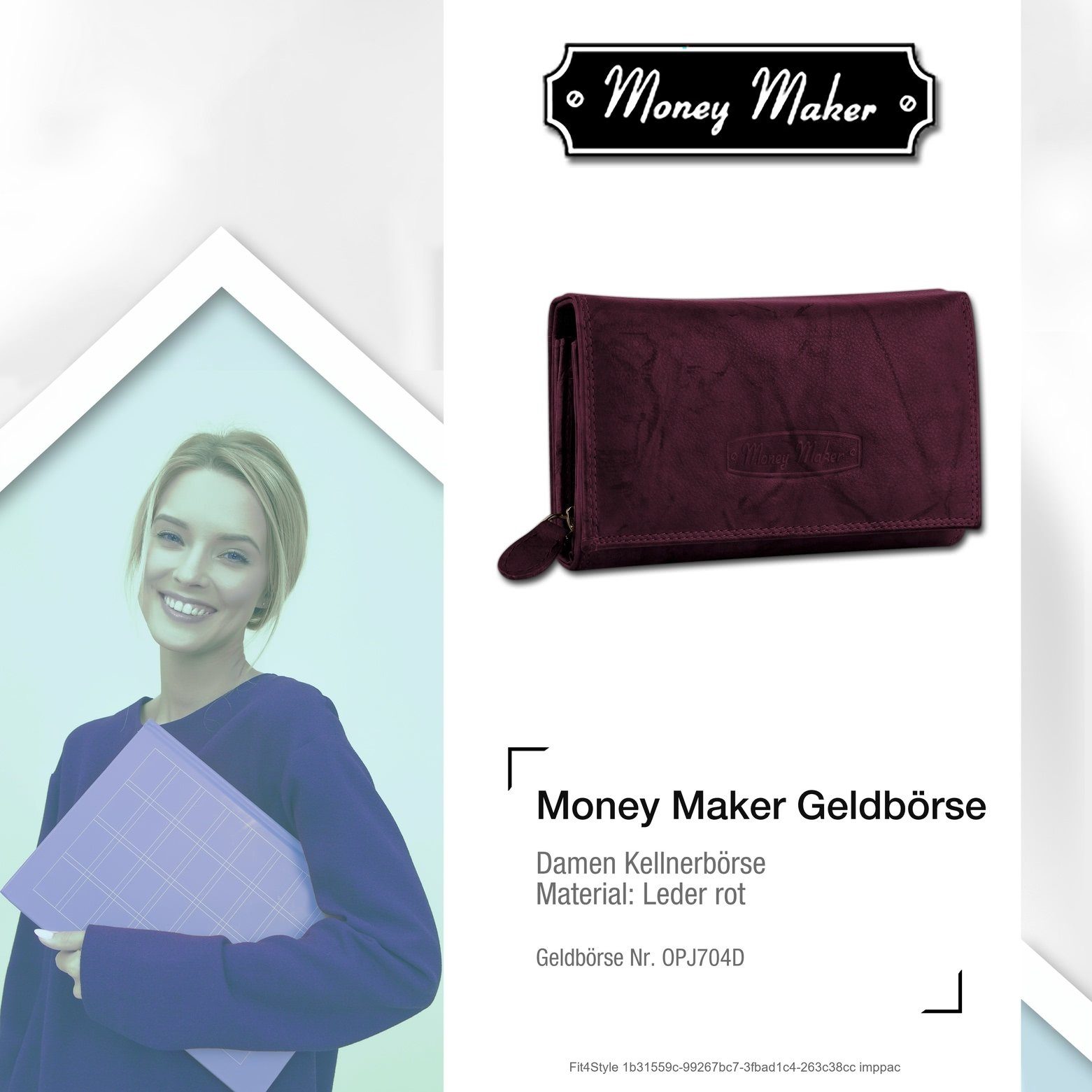 Money Maker Kellnerbörse Money Maker Damen Börse RFID Blocker (Kellnerbörse, Kellnerbörse), Damen Geldbörse aus Echtleder in rot, bordeaux, ca. 15,5cm Breite