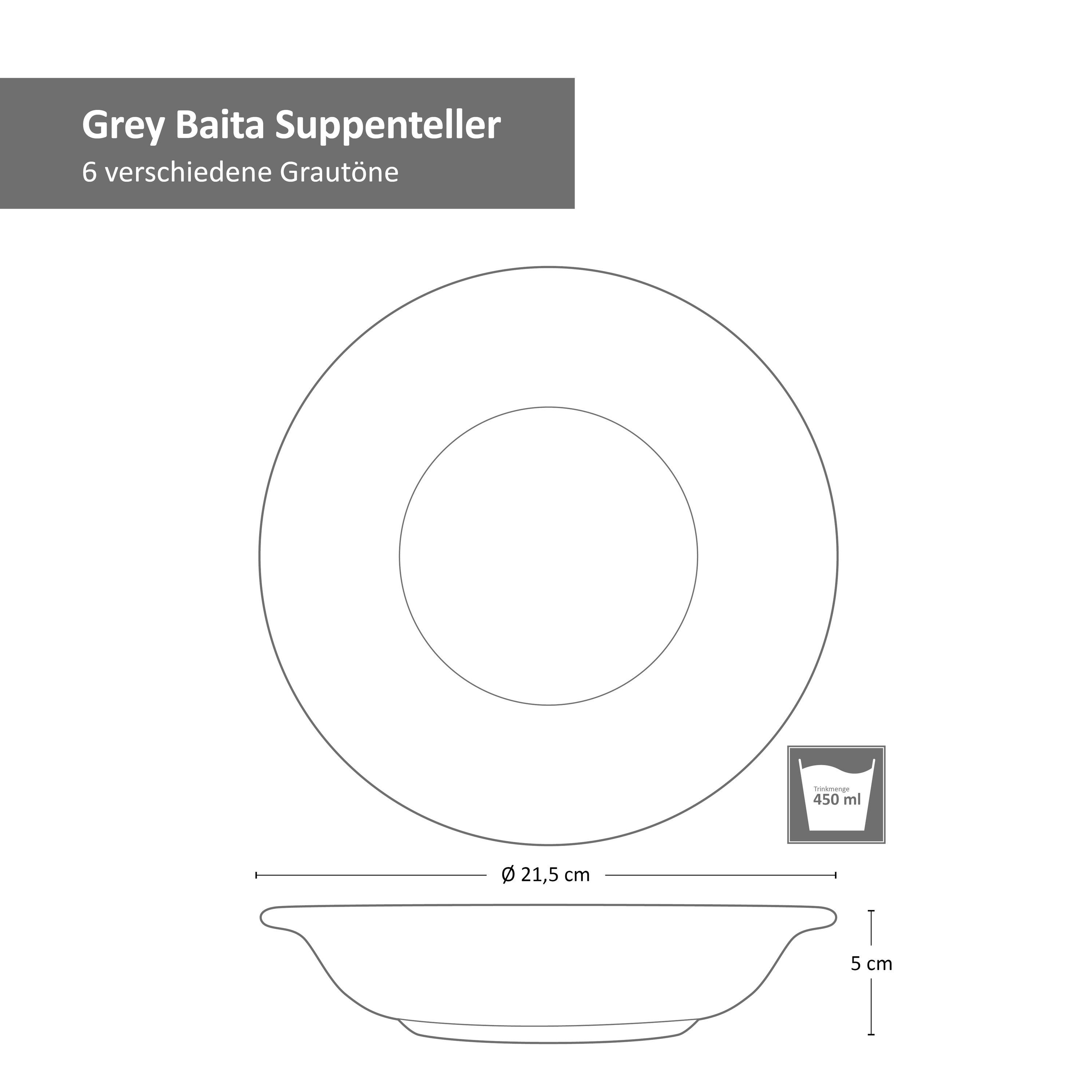 Grey Teller-Set Teller-Set Personen, Baita 6 18tlg Steingut MamboCat für