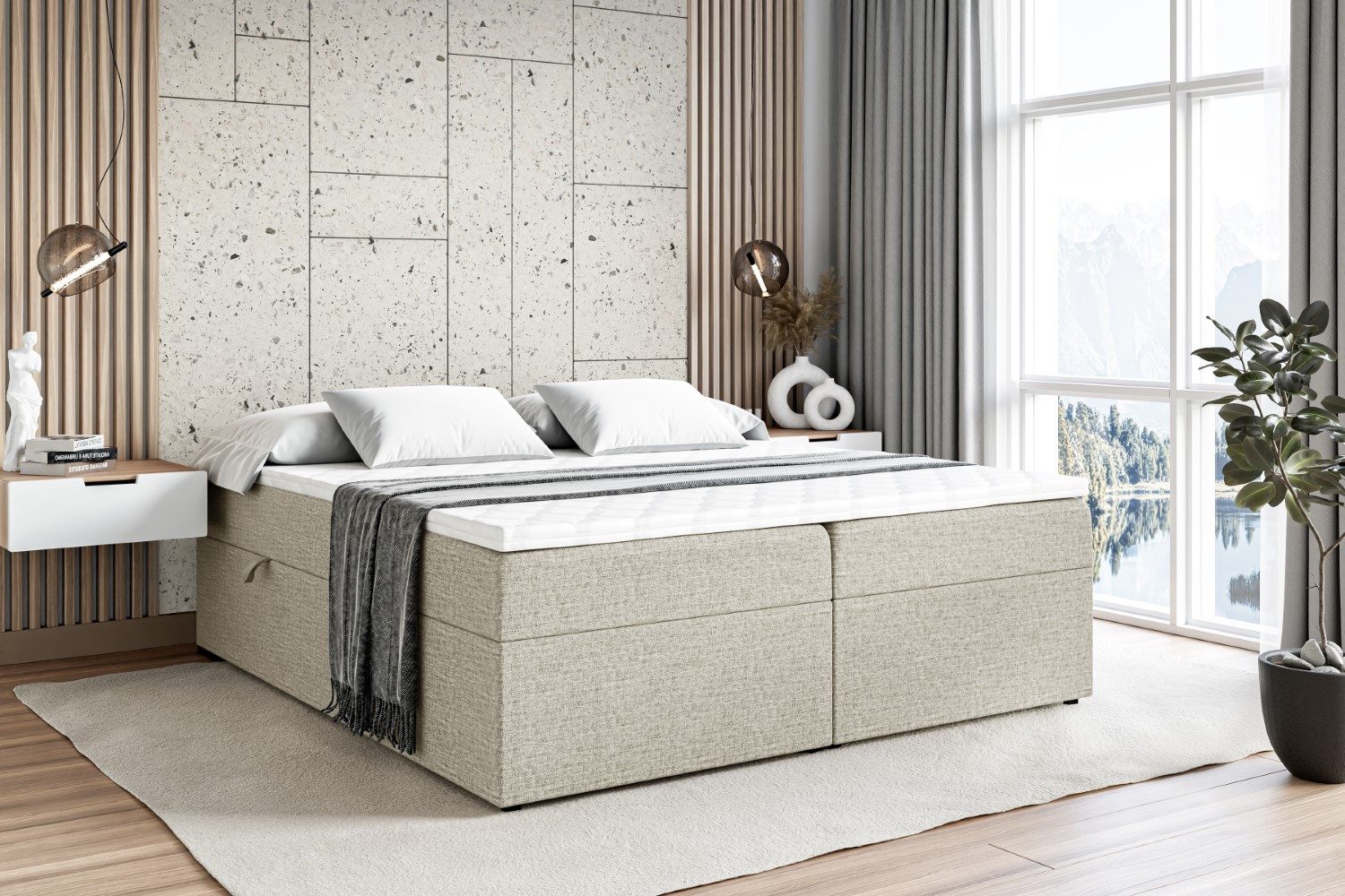ALTDECOR Boxbett MARCE-BW (mit Matratze Lattenrost Topper Polsterbett mit Bettkasten Doppelbett), H4 Multipocket / H3 Bonellfederung, Springboxbett Boxspringbett