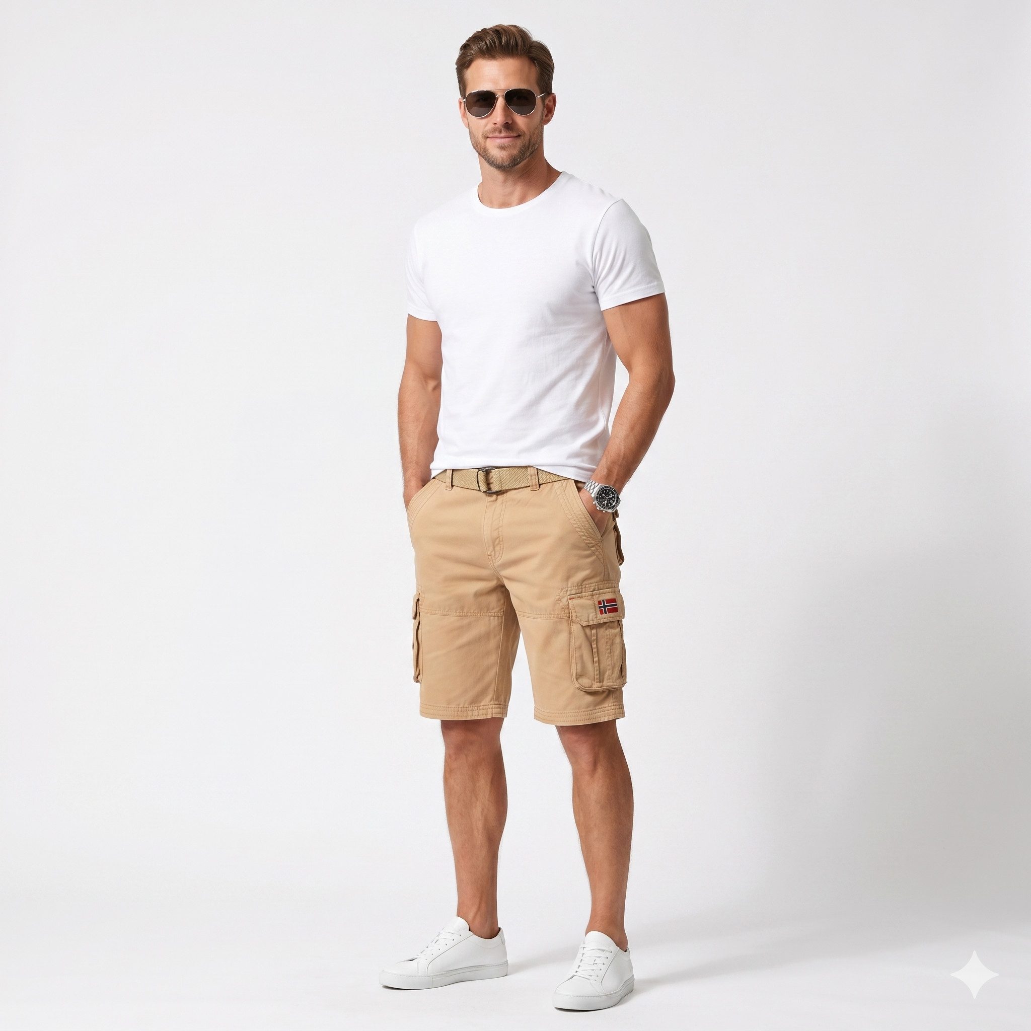 Geographical Norway Cargoshorts kurze Hose aus Baumwolle, Sommer-Bermuda (Packung, 1-tlg) Herrenshorts mit Gürtel Größe S bis 5XL