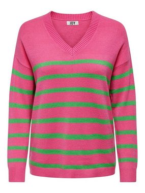 JACQUELINE de YONG Strickpullover Gestreifter Feinstrick Pullover V-Neck Langarm Sweater JDYMARCO 4775 in Rosa