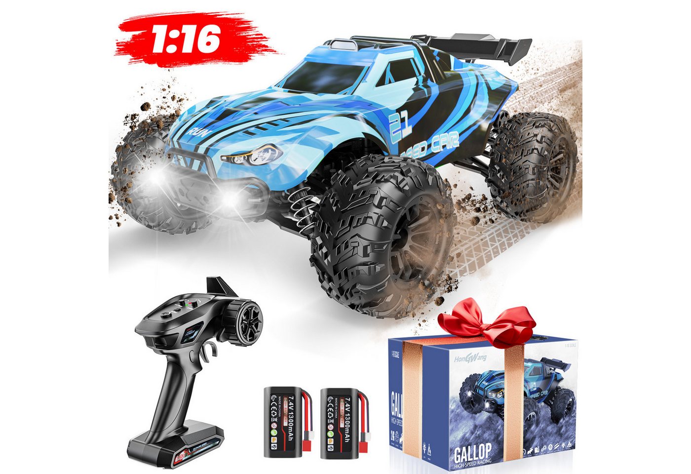 Rolipo RC-Auto 1/16 Ferngesteuertes Auto 2.4GHz, 4WD, 40km/h Hochgeschwindigkeits