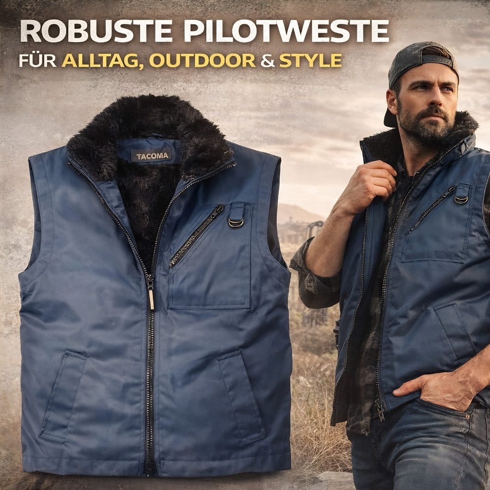 Kaiser24 Arbeitsweste Herren Pilotweste gefüttert warm Outdoor Arbeitsweste Fellkragen Blau – Bild 5 von 5