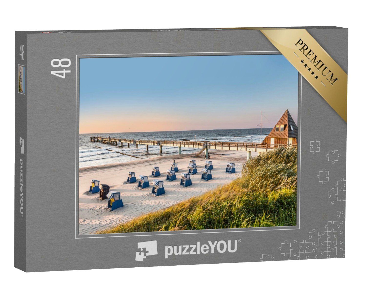 puzzleYOU Puzzle Strandkörbe: Foto vom frühen Morgen an der Ostsee, 48 Puzzleteile, puzzleYOU-Kollektionen Ostsee, Usedom