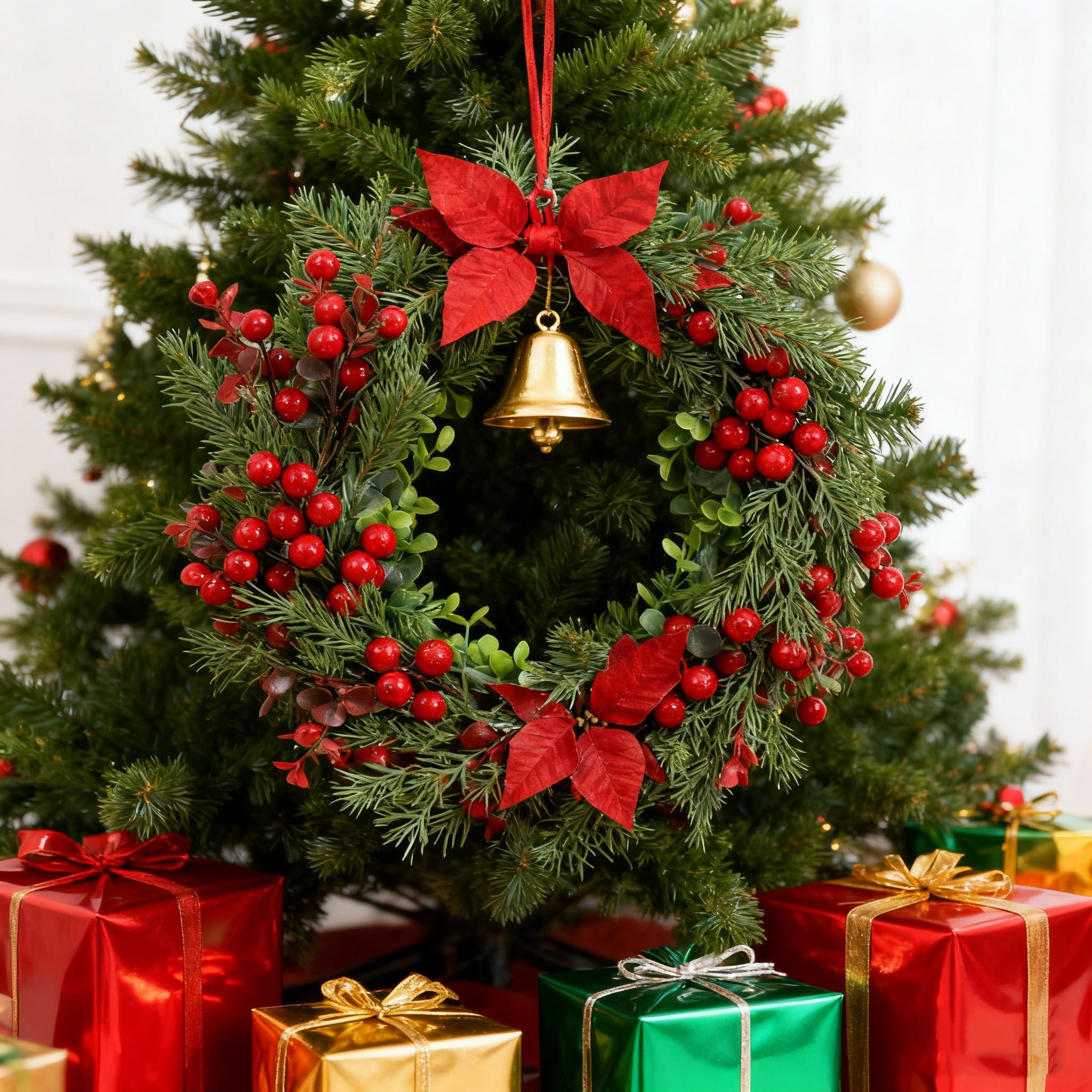Kunstkranz Dekokranz Weihnachtskranz Kunstkranz Dekorative Blumenkranz, CLTYQ, roten Beeren und Tannennadeln für Haustür, Wand und Kamindekoration – Bild 5 von 5