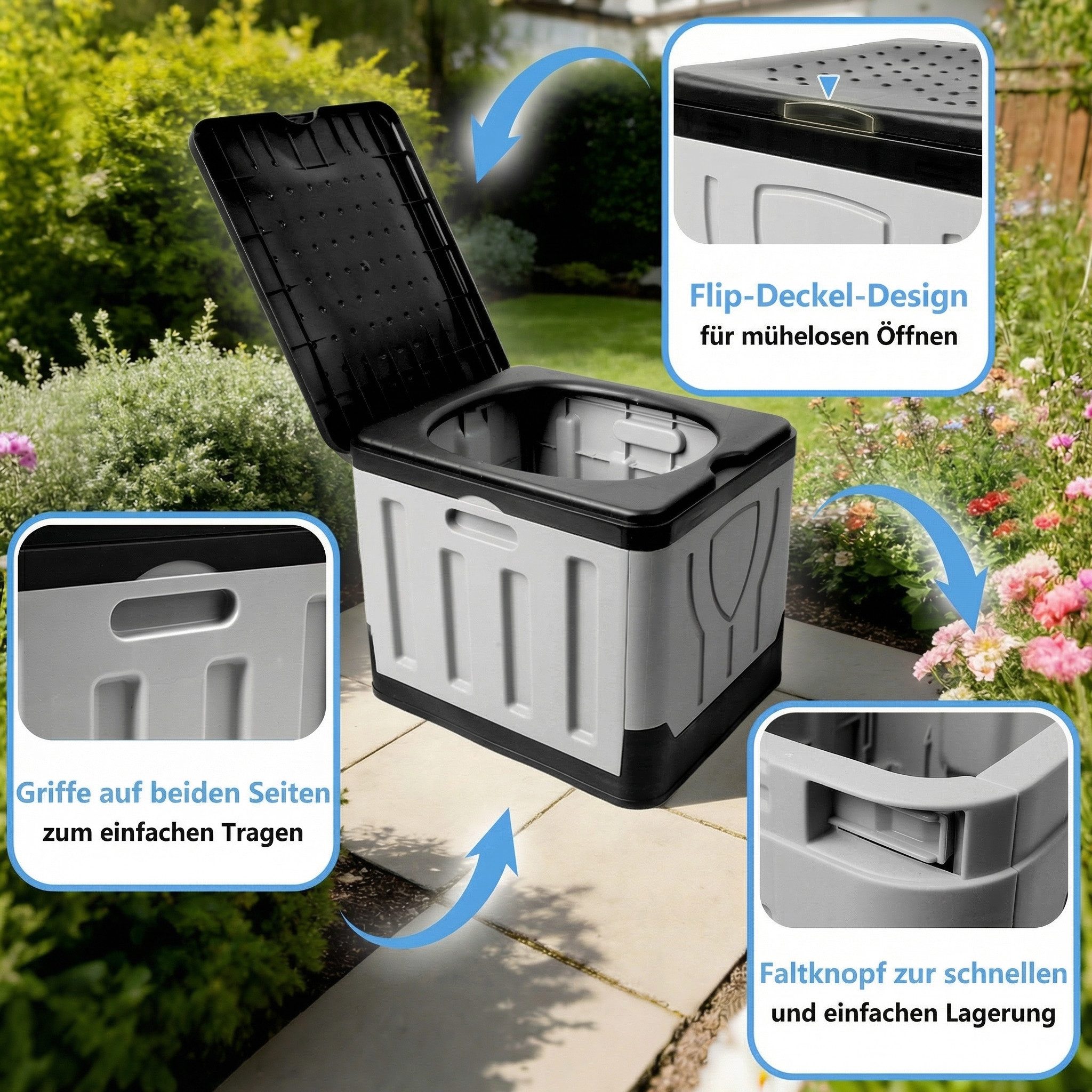 Huracan Campingtoilette Faltbare, Tragbare Mobile Toilette bis 100 kg Belastbarkeit, (Kompakte Reise-WC mit Aufbewahrungstasche, und Müllbeuteln), geeignet für Camping, Outdoor, Angeln, Strand, Auto und Notfälle