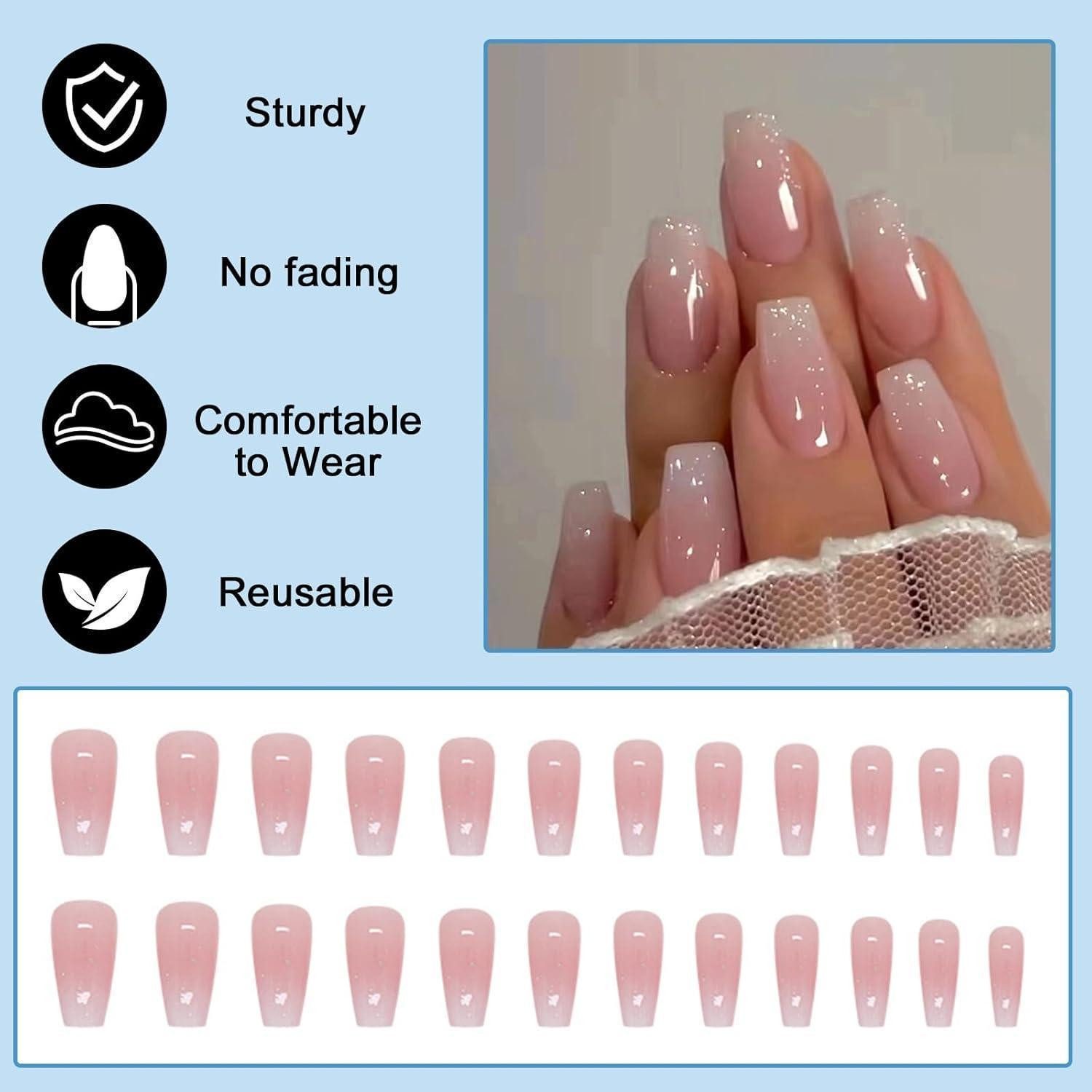 LuxusKollektion Kunstfingernägel 24 Nägel Aufkleben Kurze French Nails Rosa Ballerina Acryl Full Cover