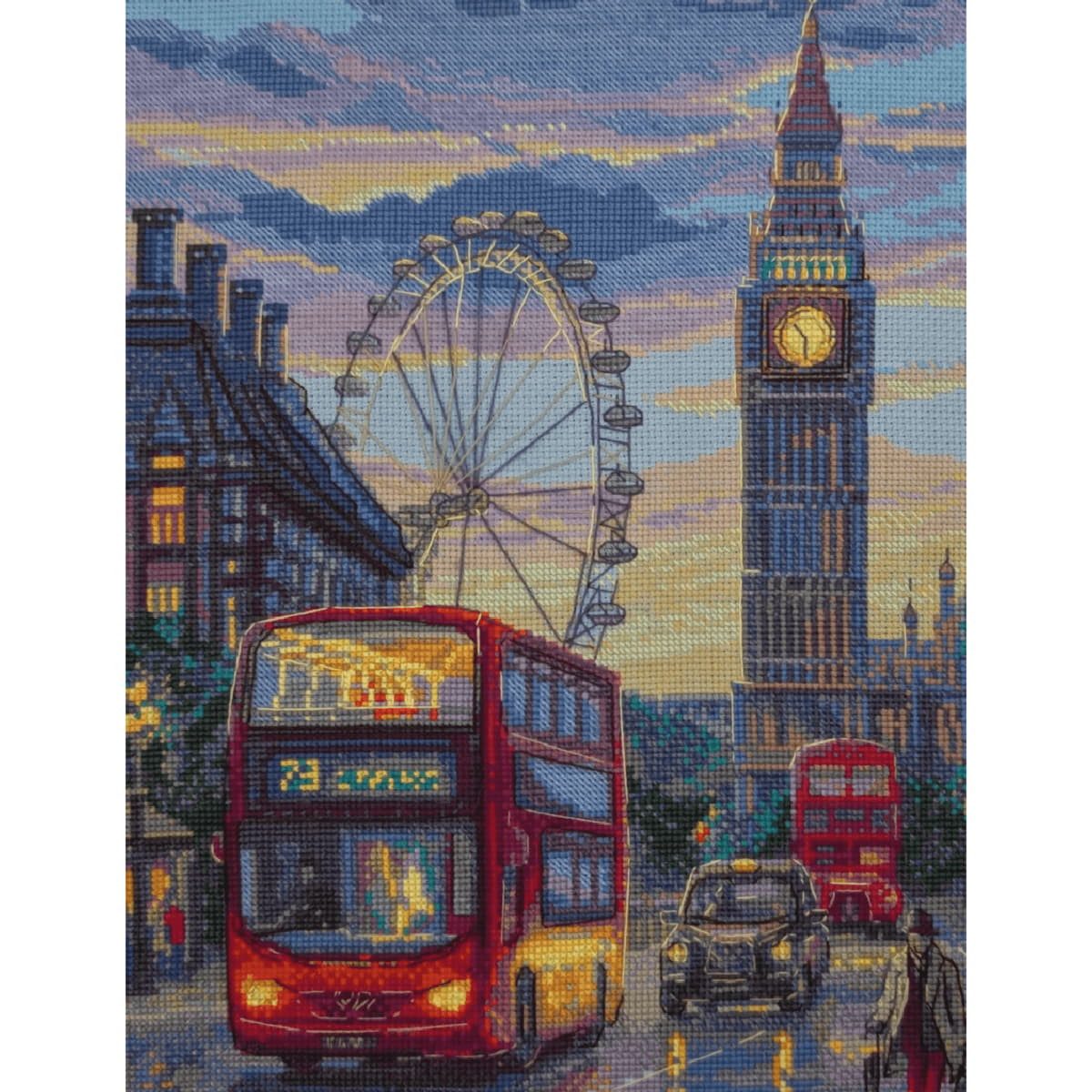 AINE Kreativset Kreuzstich Stickpackung "London", Zählmuster, 30x40cm, (embroidery kit by Marussia)