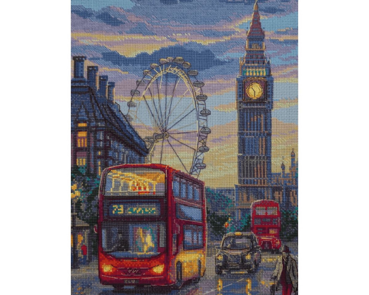 AINE Kreativset Kreuzstich Stickpackung "London", Zählmuster, 30x40cm, (embroidery kit by Marussia)