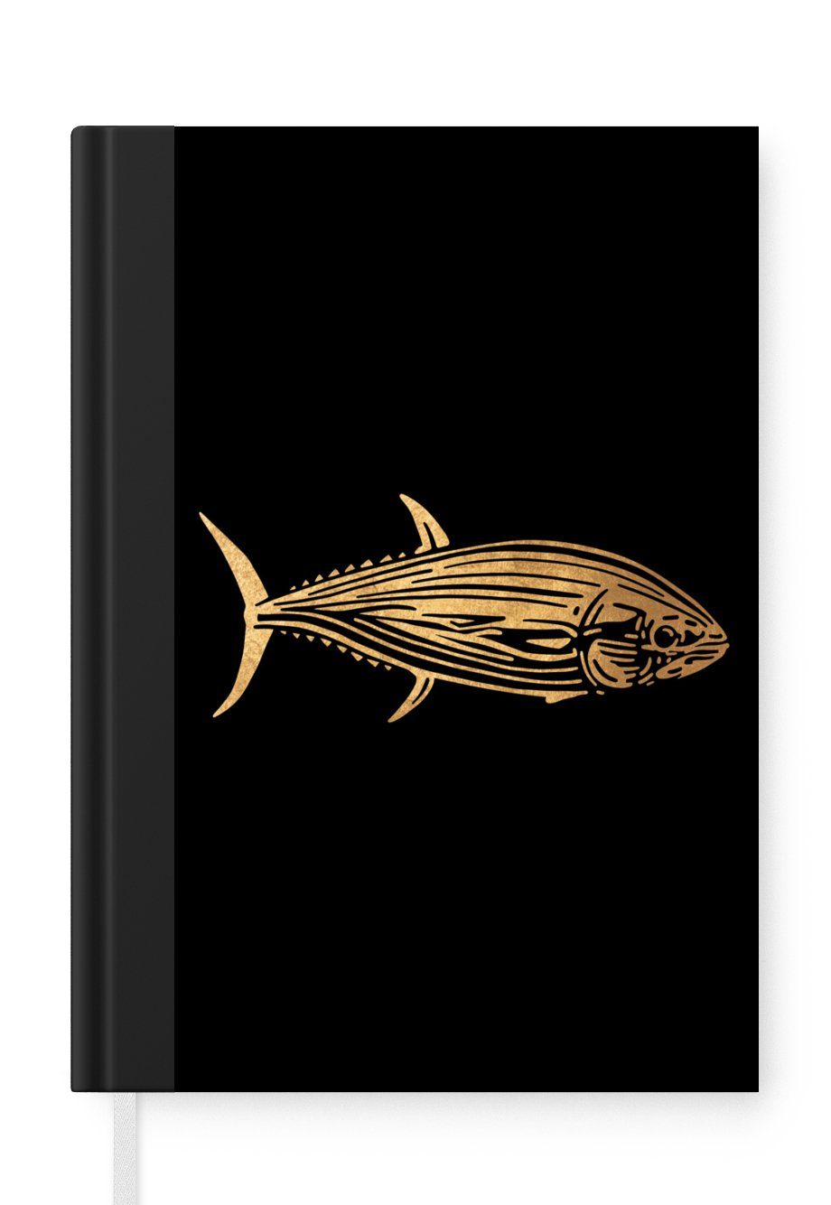 MuchoWow Notizbuch Fisch - Design - Thunfisch - Gold, Journal, Merkzettel, Tagebuch, Notizheft, A5, 98 Seiten, Haushaltsbuch