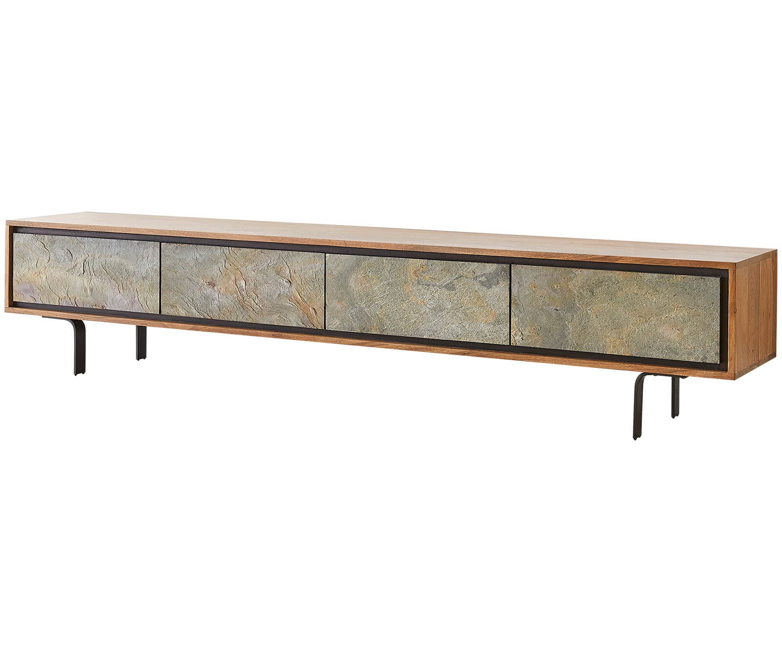 DELIFE Lowboard Juwelo, 200x35x40 cm Akazie Natur Stein 4 Türen günstig online kaufen