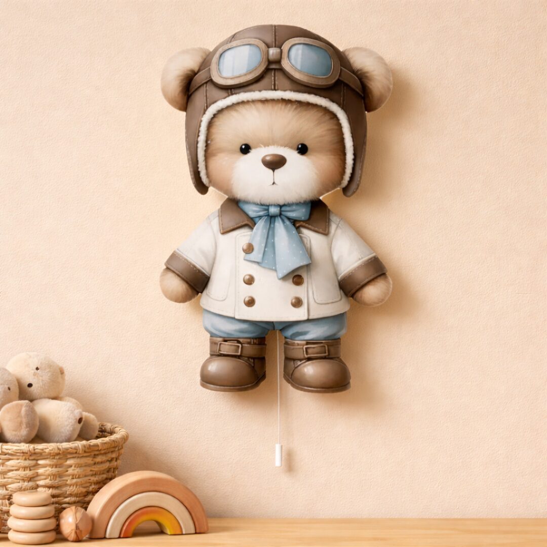 COZYCOLLECTIONS LED Wandleuchte Fliegerbär LED-Wandnachtlicht Kinderzimmer, LED, Warmweiß, Montessori-inspiriertes Nachtlicht mit sanftem Orientierungslicht