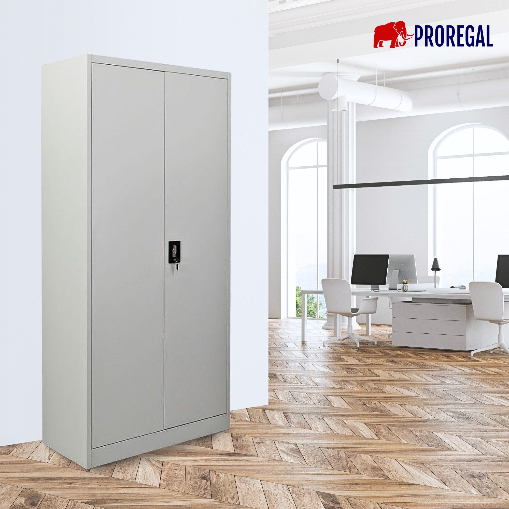 PROREGAL® Mehrzweckschrank Abschließbarer Flügeltürenschrank ELEPHANT mit 2 Türen Flügeltürenschrank Mehrzweckschrank Abschließbar aus Stahl – Bild 2 von 5