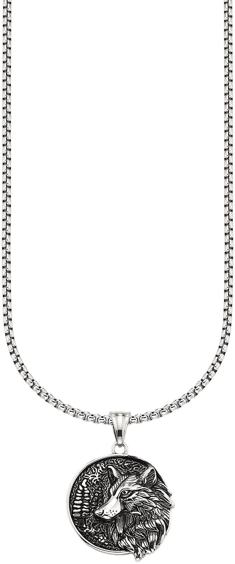 Bruno Banani Kette mit Anhänger Schmuck Geschenk Halsschmuck Anhänger rund Wolfskopf-Optik