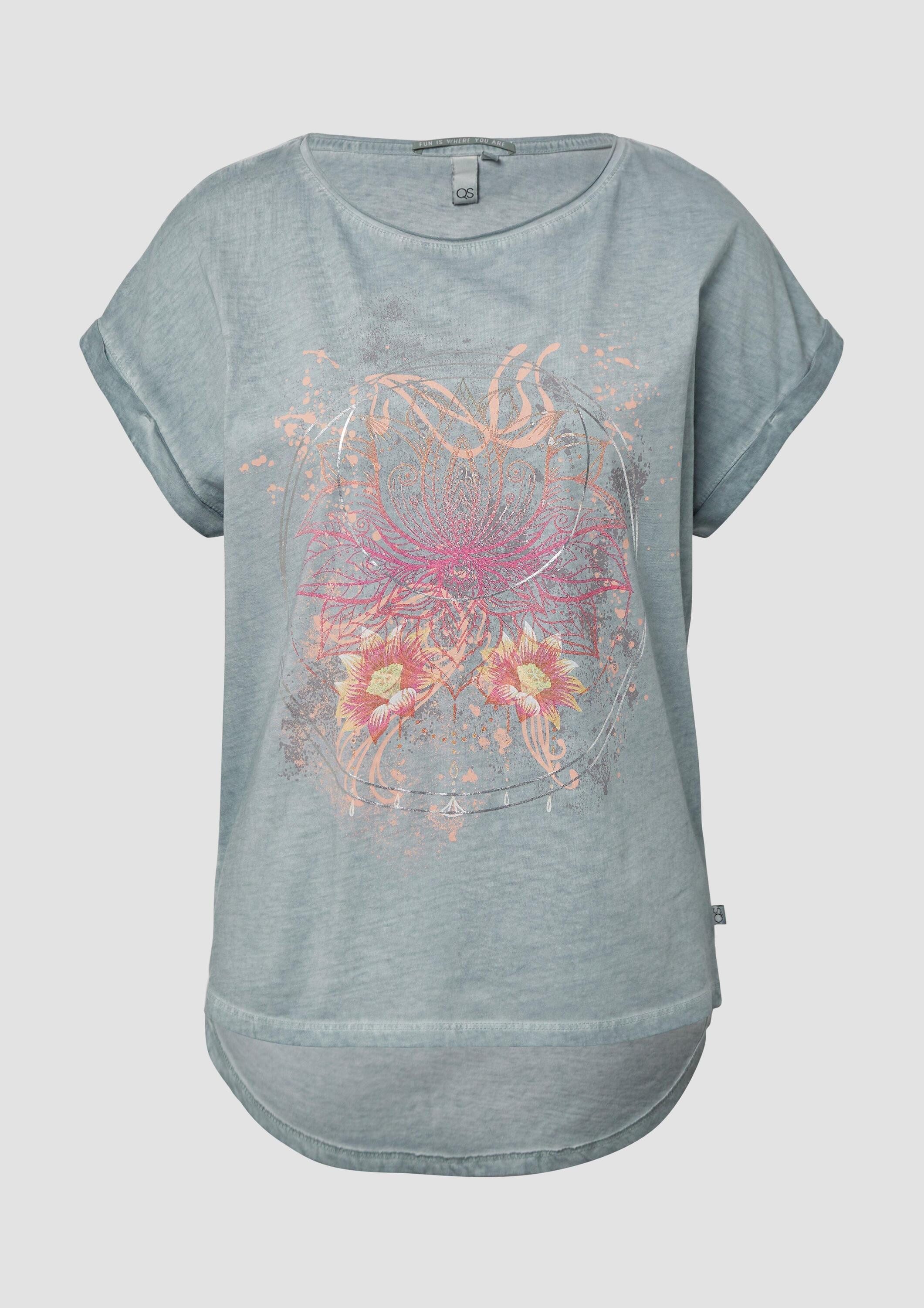QS Kurzarmshirt T-Shirt Oversize-Shirt in gewaschener Optik mit Frontprint