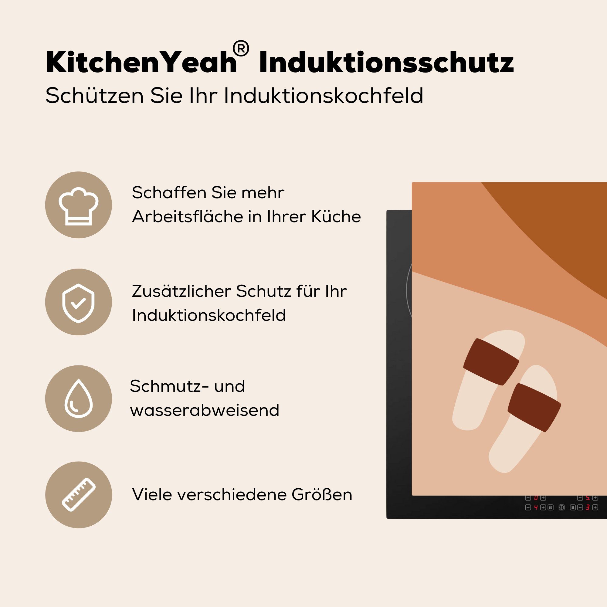 MuchoWow Herdblende-/Abdeckplatte Sommer - 78x78 tlg), (1 Pantoffeln - Arbeitsplatte küche Braun, cm, Vinyl, Ceranfeldabdeckung, für