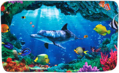 Badematte Delphin Korallen Sanilo, Höhe 15 mm, schnell trocknend, Polyester, rechteckig, Memory Schaum