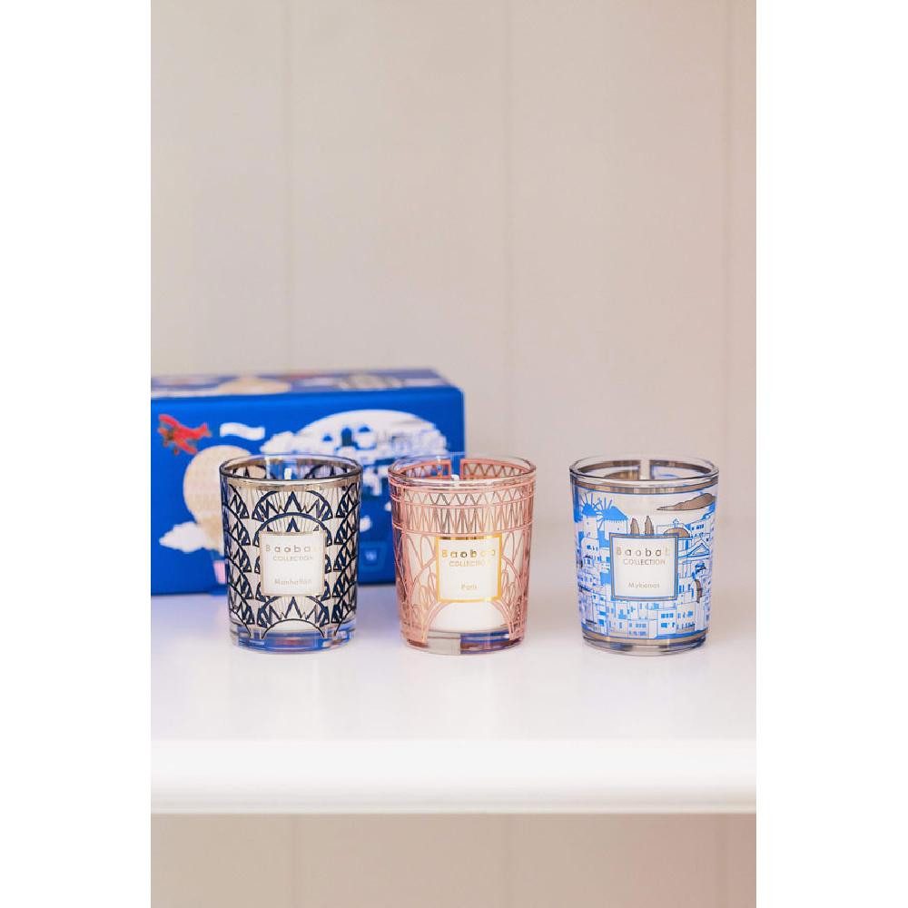 Baobab Duft-Set Duftkerzen Trio Travel Candles Manhattan Paris Mykonos (3er-Set) (3x30