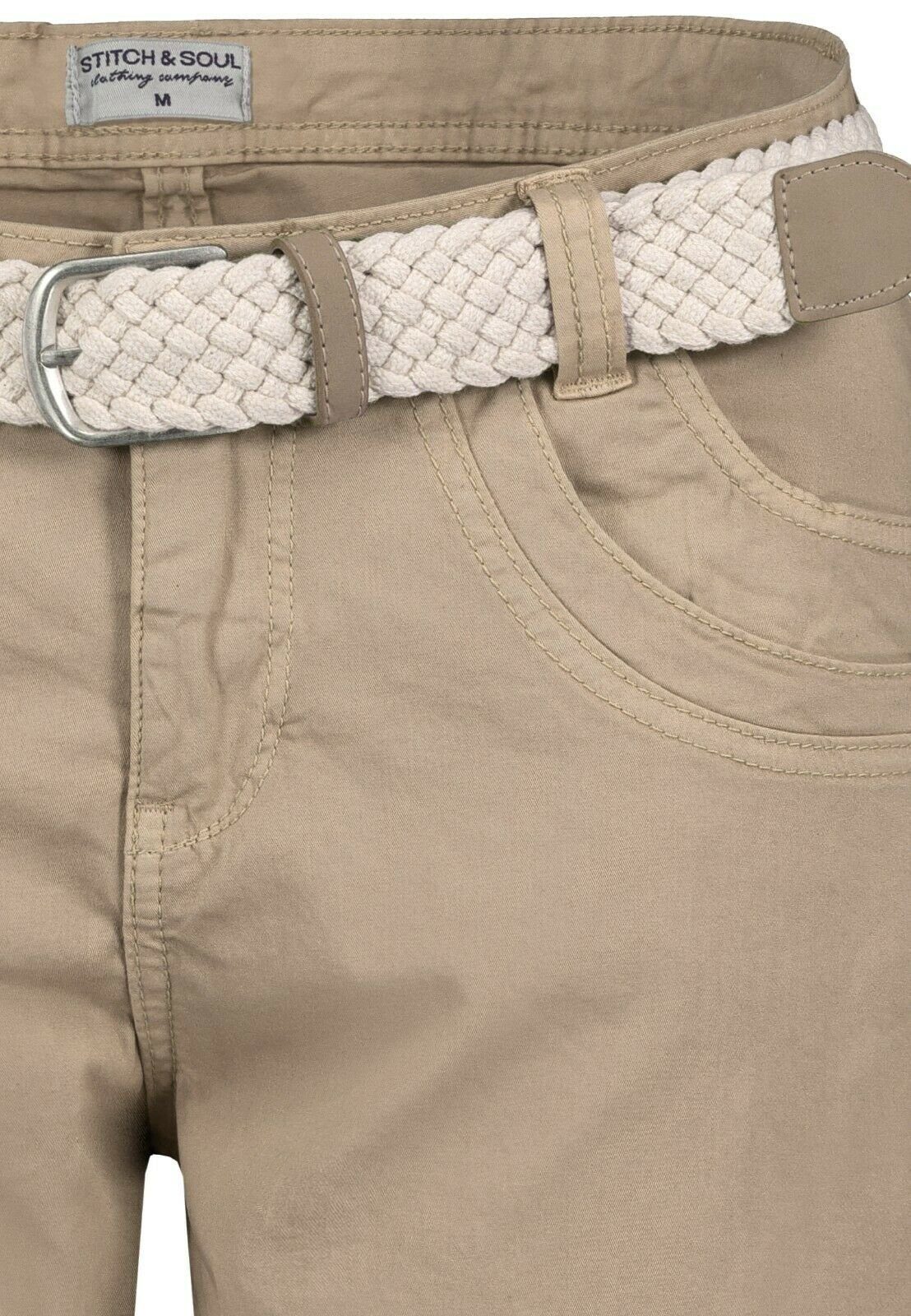 Stitch & Soul Bermudas Damen Short Bermuda kurze Hose Sommer Chino Stoff Hose mit Gürtel – Bild 2 von 5
