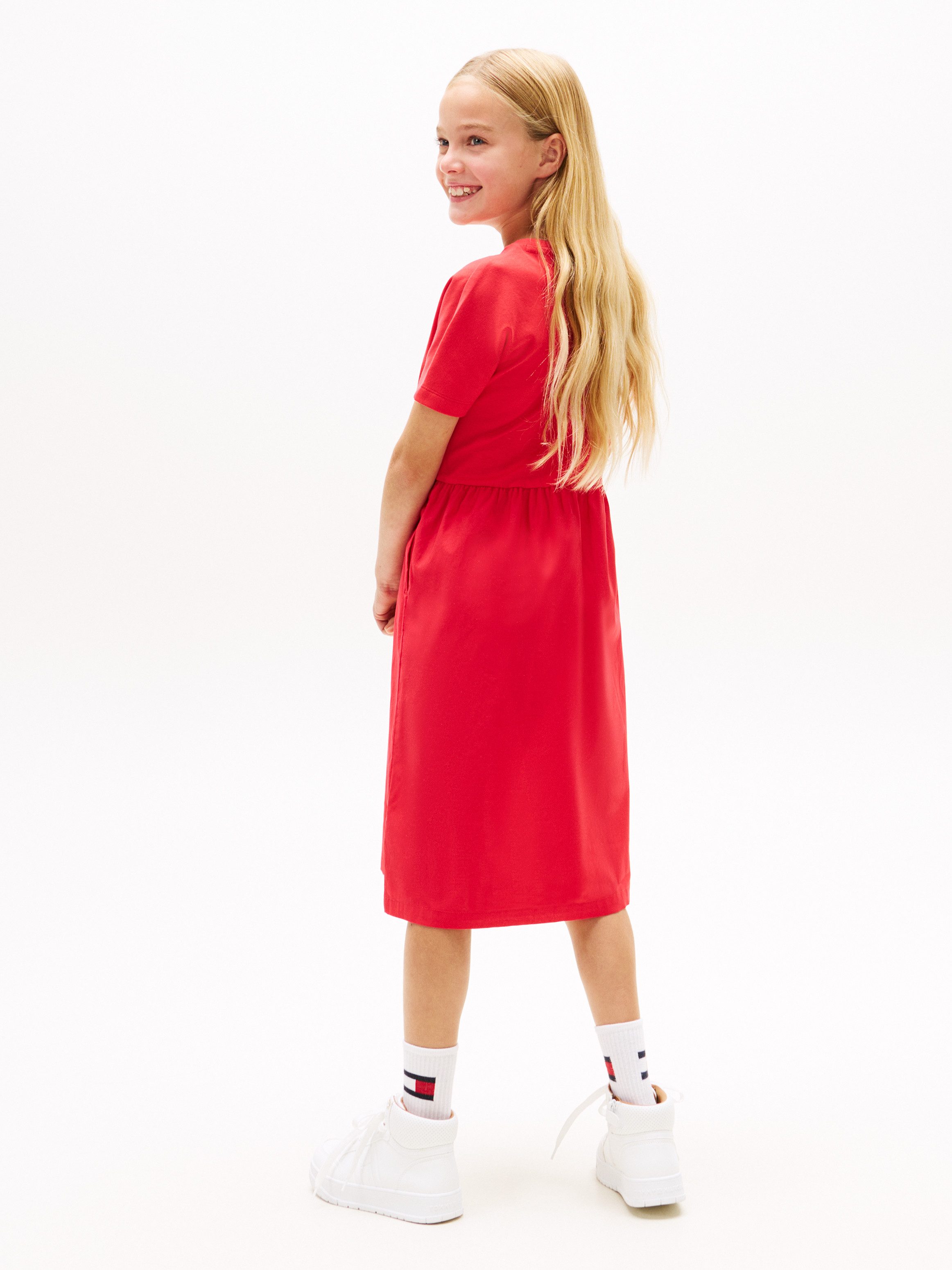 Tommy Hilfiger Jerseykleid MIX MEDIA DRESS SHORT SLEEVE Kinder bis 16 Jahre, geraffte Taille, Relaxed Fit