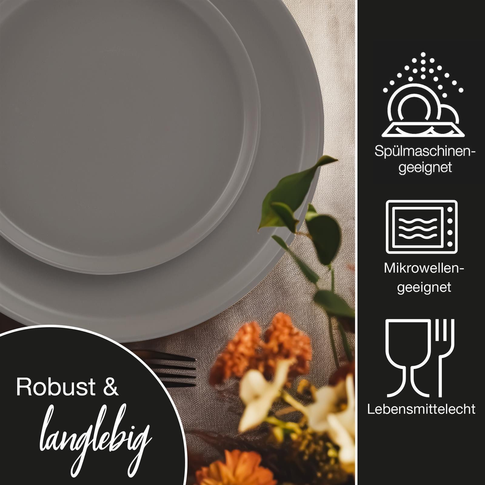 Moritz & Moritz Kombiservice NORDIC 24tlg Geschirrset Grau mit Tassen (24-tlg), 6 Personen, Steinzeug, Spülmaschinengeeignet