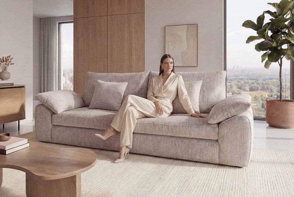 riess-ambiente Sofa SOHO 225cm beige – 3-Sitzer, Chenille, Nosagefederung, Rundum-Bezug, Einzelartikel 1 Teile, großzügige Couch mit hohem Sitzkomfort – ideal fürs Wohnzimmer