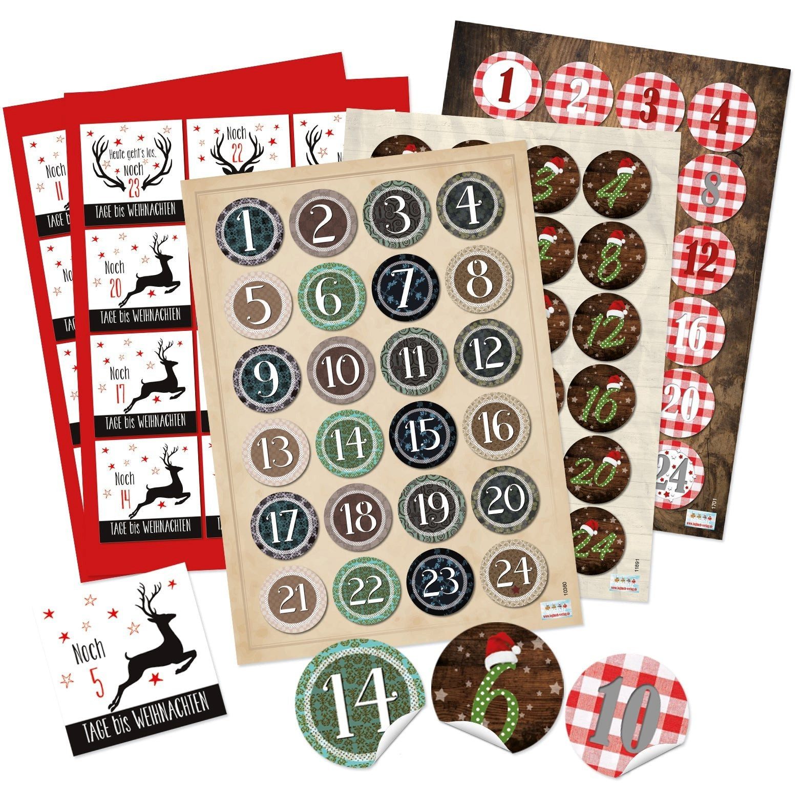 Aufkleber Adventskalenderzahlen Set - 4 x 24 Aufkleber zum Basteln von DIY