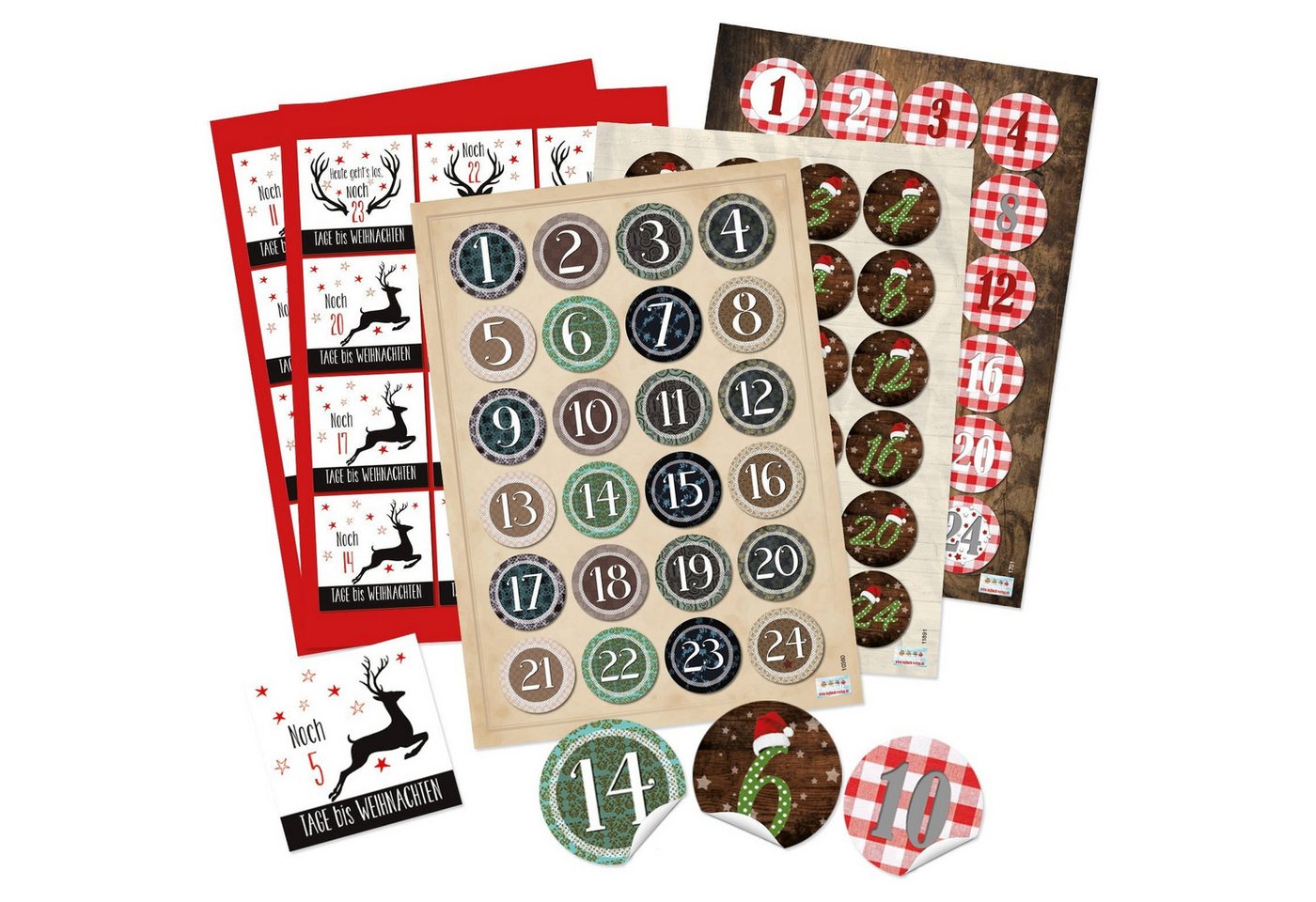 Logbuch-Verlag Aufkleber Adventskalenderzahlen Set - 4 x 24 Aufkleber zum Basteln von DIY