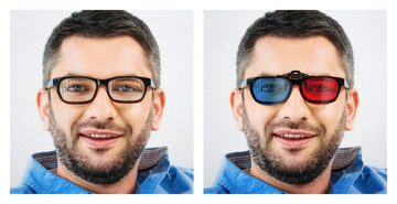 PRECORN Videobrille 4x 3D Brille Clip-On rot/blau (3D-Anaglyphenbrille) für Brillenträger