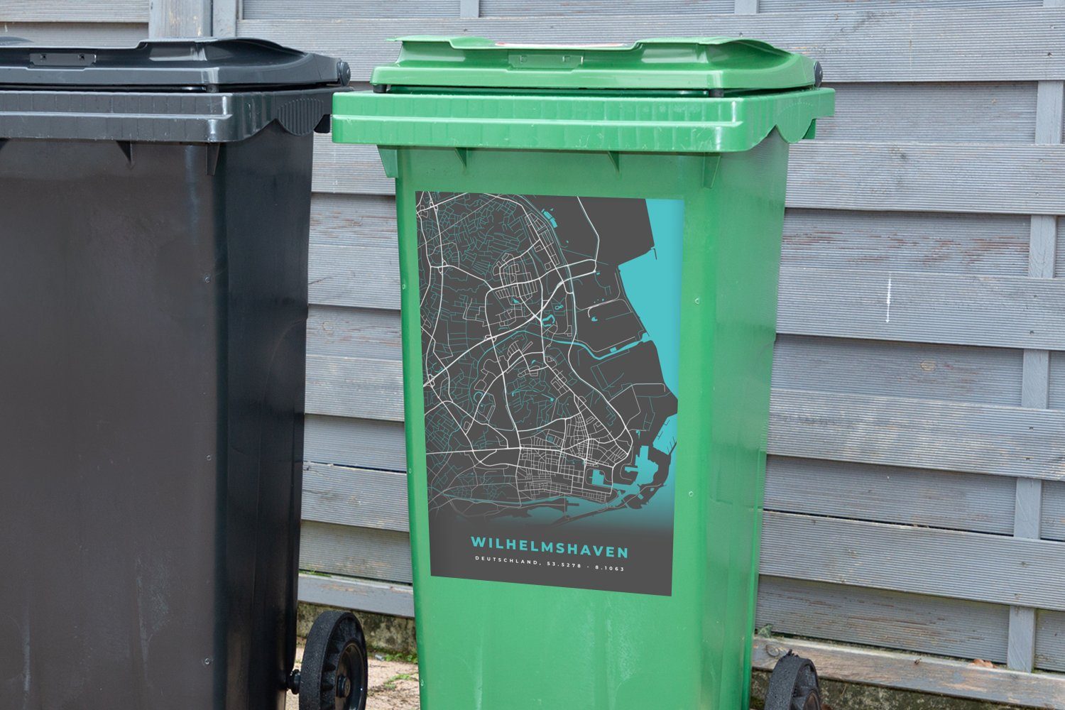 MuchoWow - St), Stadtplan Container, Sticker, - Mülltonne, Mülleimer-aufkleber, Karte Wandsticker Deutschland Blau Wilhelmshaven - (1 - Abfalbehälter