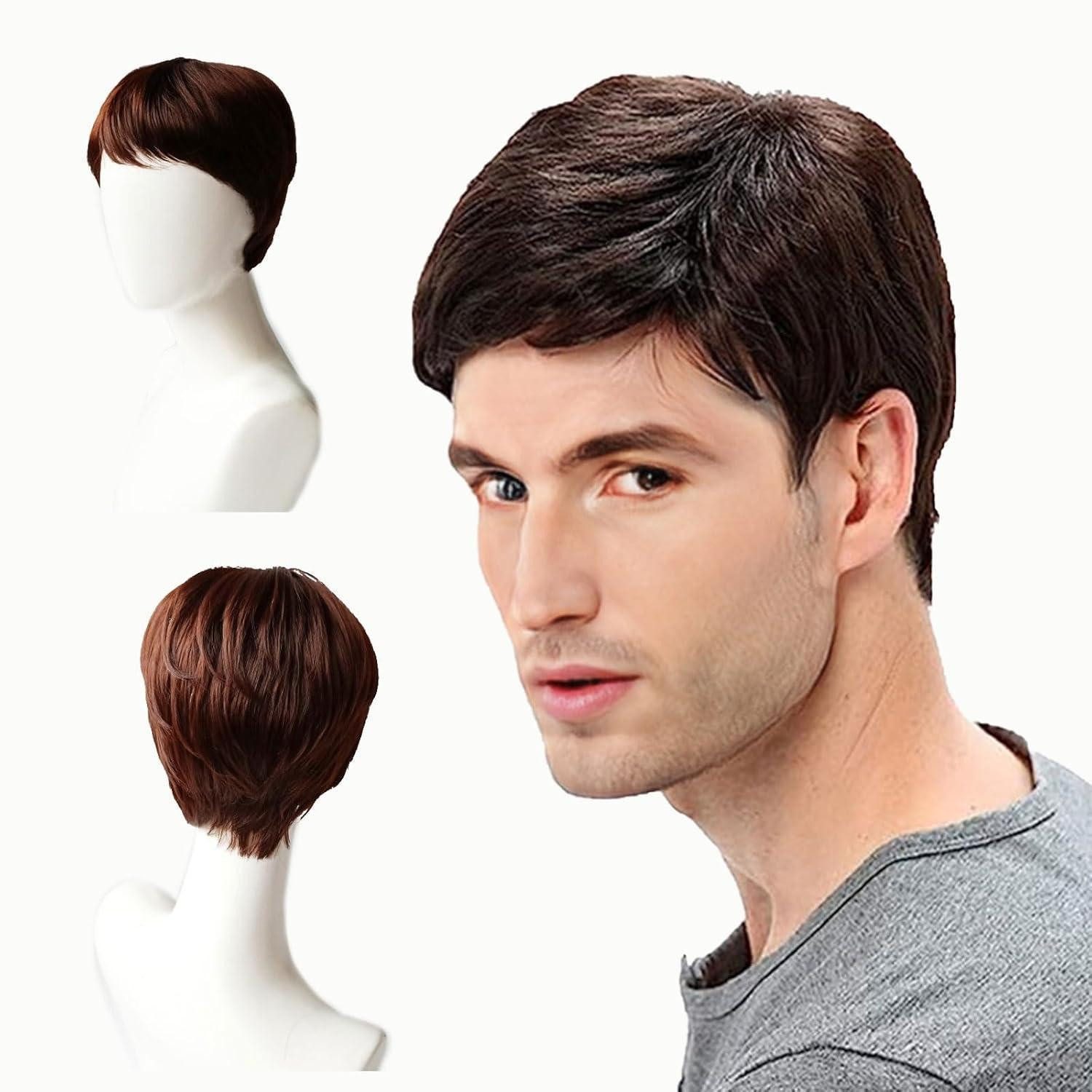 LuxusKollektion Kostüm-Perücke Herren Perücke braun Kurz Haare Layered Wave mit Pony Fasching