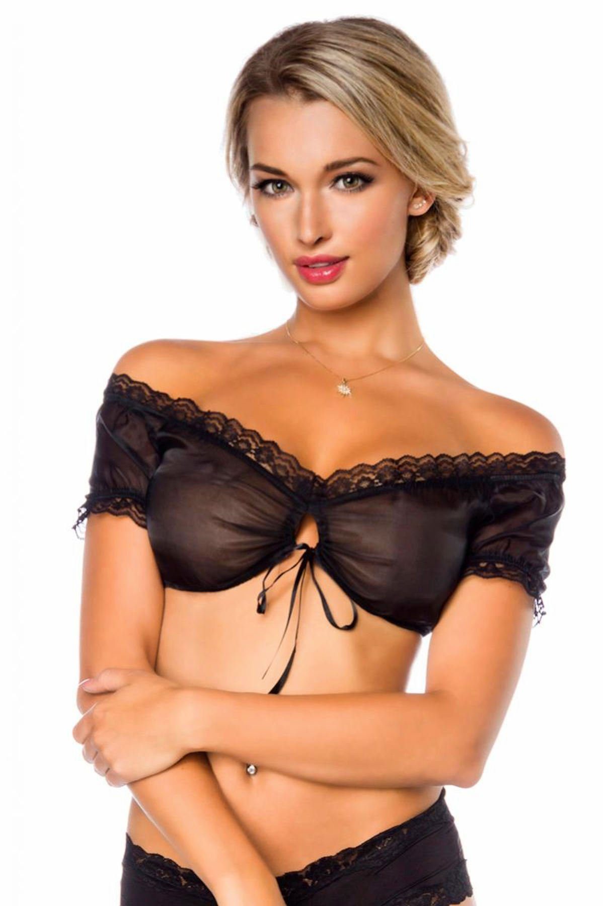 Dirndlbluse Dirndl-Bluse Dirndlbluse transparent schulterfrei Oktoberfest, schwarz