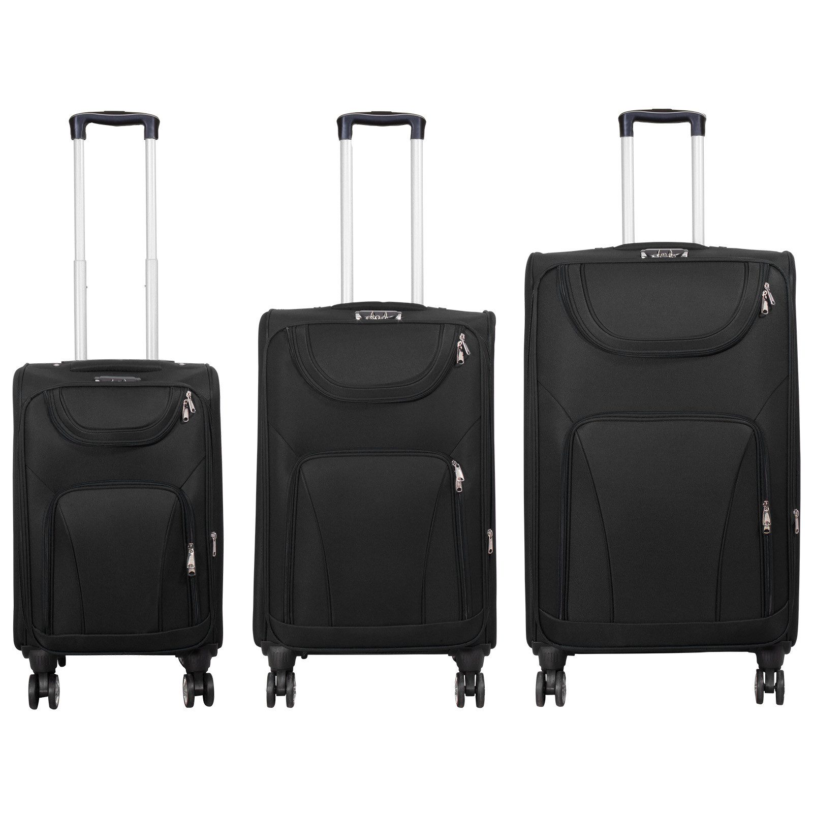 Trendyshop365 Kofferset Maribor, 4 Rollen, (Trolley, 3 tlg., Nylon), Weichgepäck, Zwillingsrollen, Zahlenschloss, 2 Außentaschen, Dehnfalte