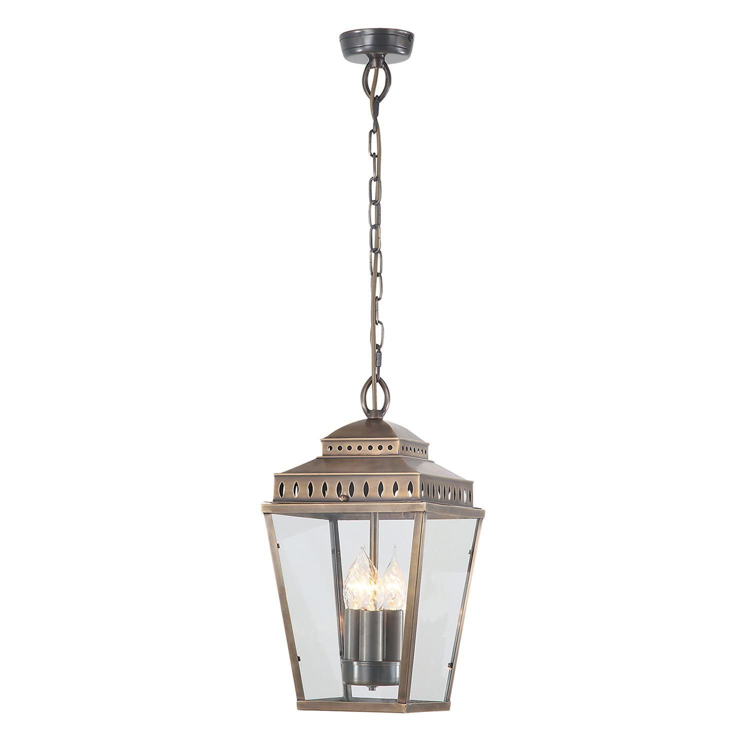 Licht-Erlebnisse Außen-Deckenleuchte FREDDIE, ohne Leuchtmittel, Außenlampe Garten Haus IP44 E14 Glas Messing Vintage Hängeleuchte