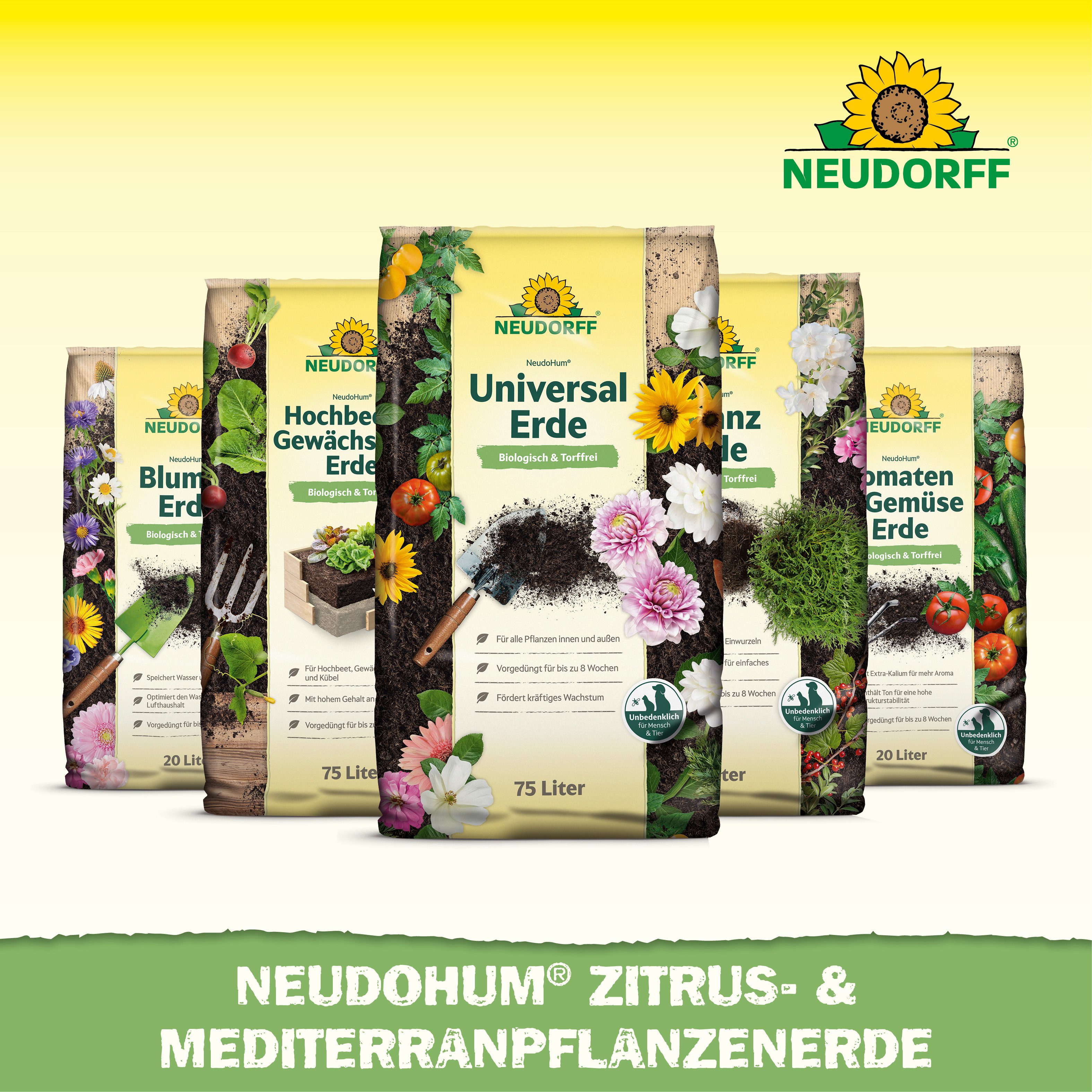 Neudorff Blumenerde Neudohum Mediterranpflanzen- und PalmenErde 20 L, mit Organische Grunddüngung, (Einzelartikel, Nimmt Wasser auch nach Trockenphasen schnell  – Bild 5 von 5