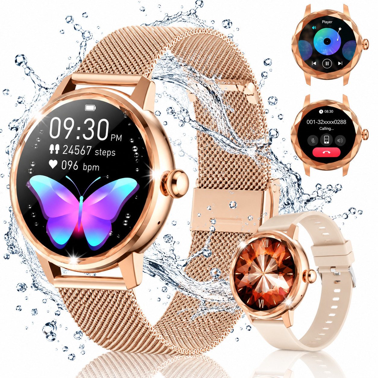 Vornix 2026 Neues Smartwatch Damen, Fitness Uhr mit Anruffunktion Smartwatch Smartwatch (Fitnessuhr mit Telefonfunktion/WhatsApp Notiz,Smartwatch Fitness Tracker Uhr IP68 Wasserdicht,1.2" HD Voll Touchscreen Fitnessuhr Tracker mit Blutsauerstoff/Pulsmesse