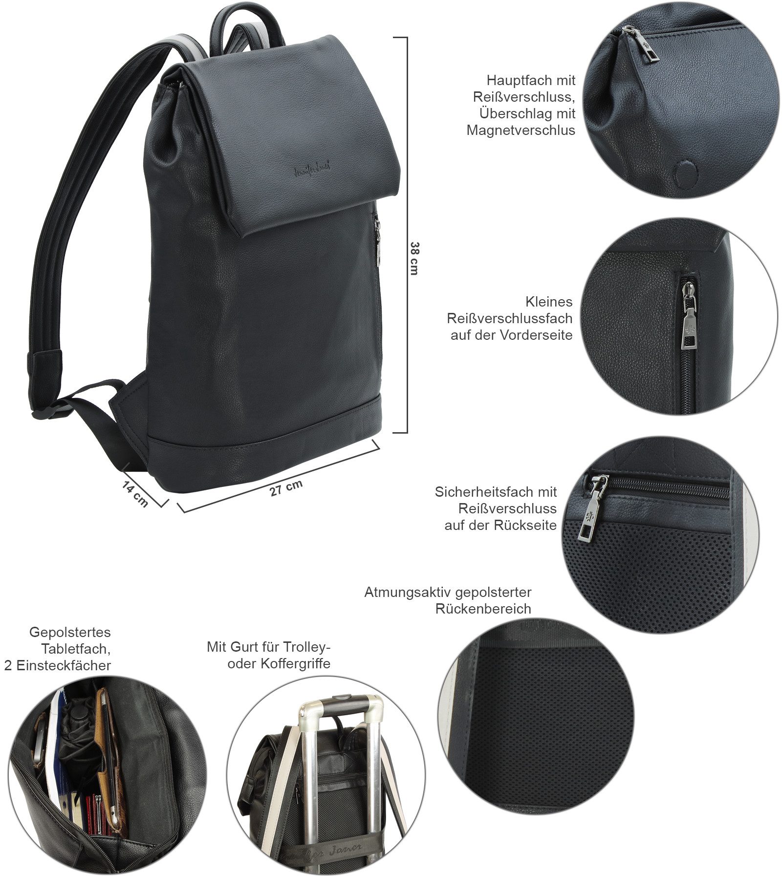 J JONES JENNIFER JONES Cityrucksack Damen Daypack mit Tabletfach gepolstert günstig online kaufen